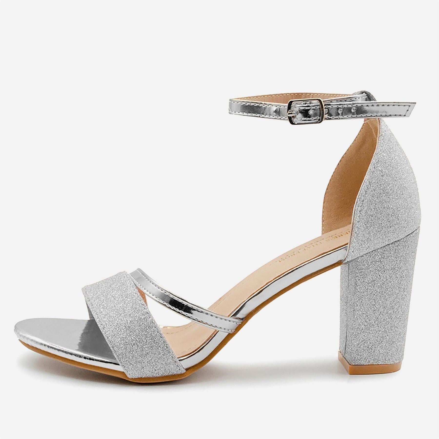 Wheres That From Glitter Perla Mid Block Heel Sandals Ladies