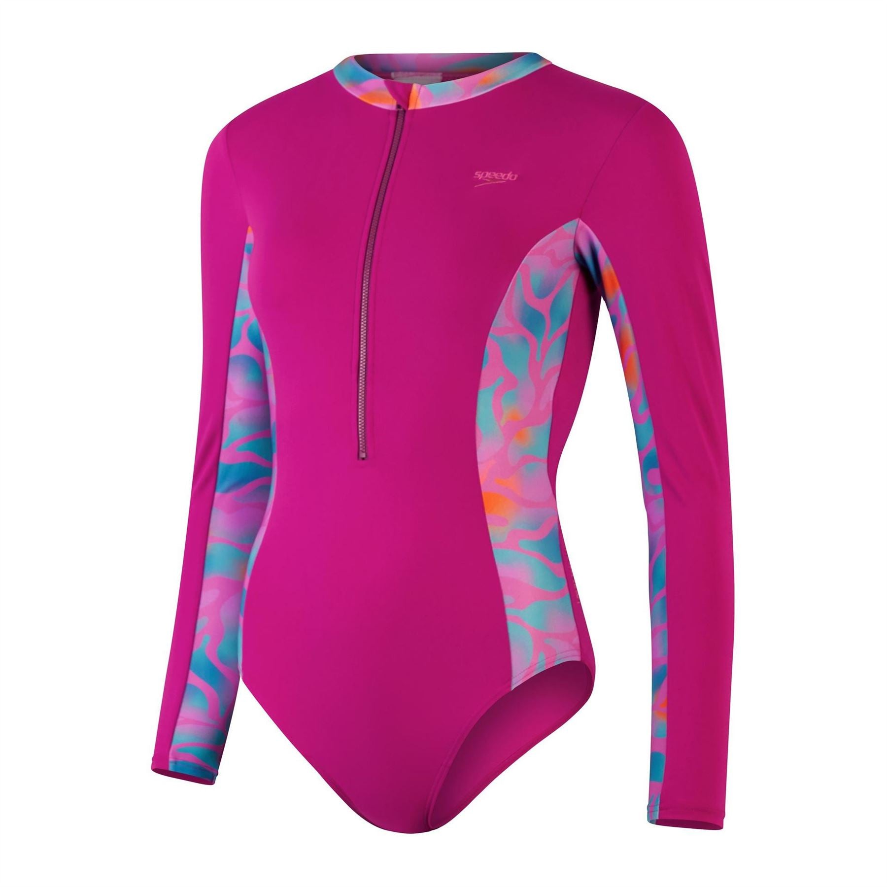 Speedo Marble Patterned Swimsuit with Front Zipper