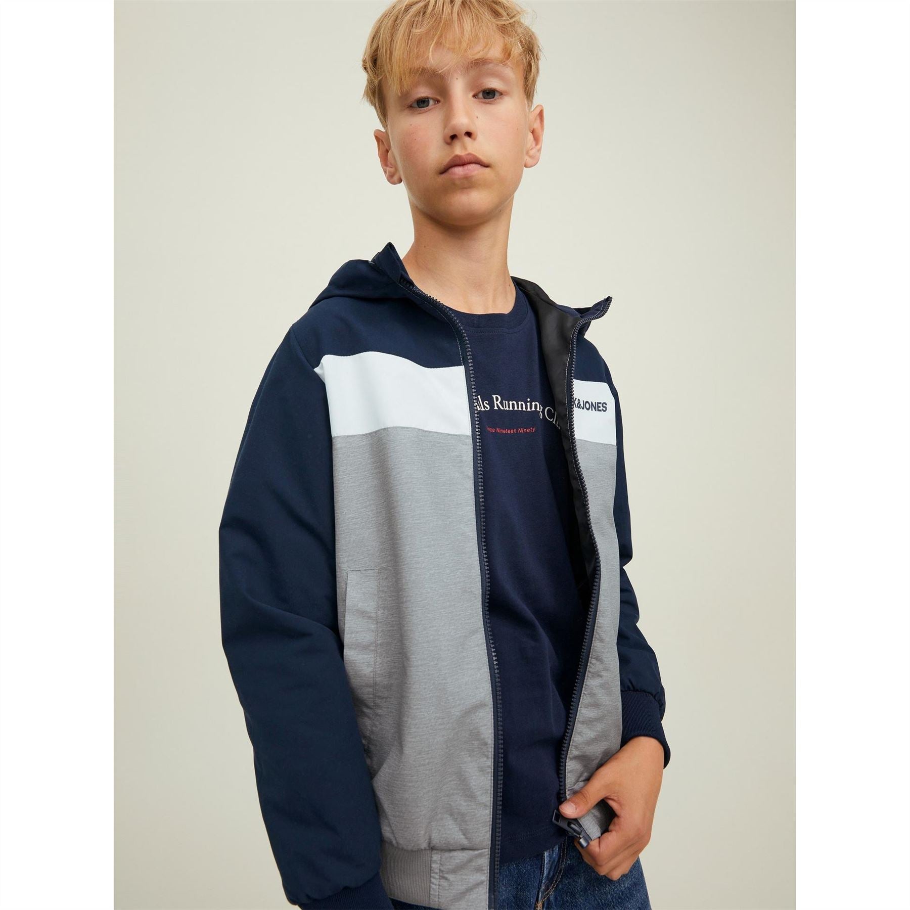 Jack and Jones Erush Block Colour Hooded Bomber Jacket Junior