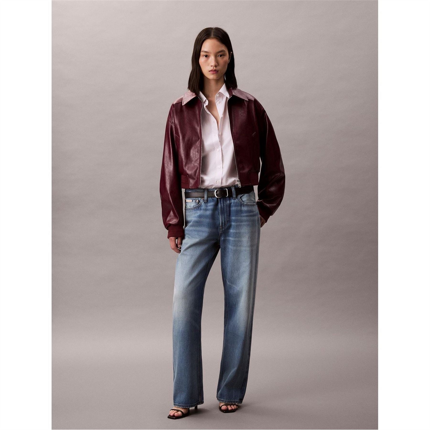 Calvin Klein Jeans Solid Patterned Snap Button Ribbed Cuff Bomber Jacket