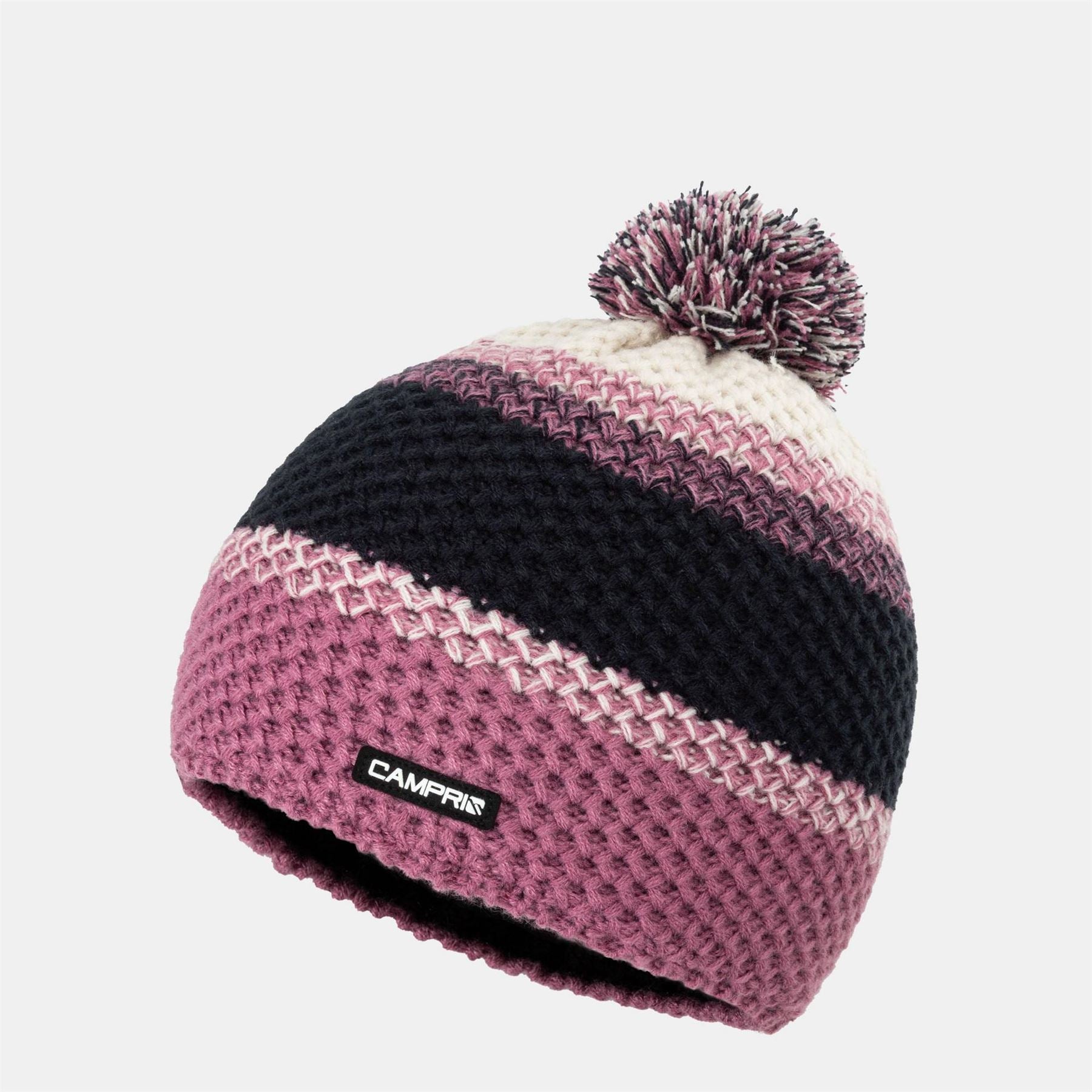 Campri Striped Pom Pom Acrylic Beanie