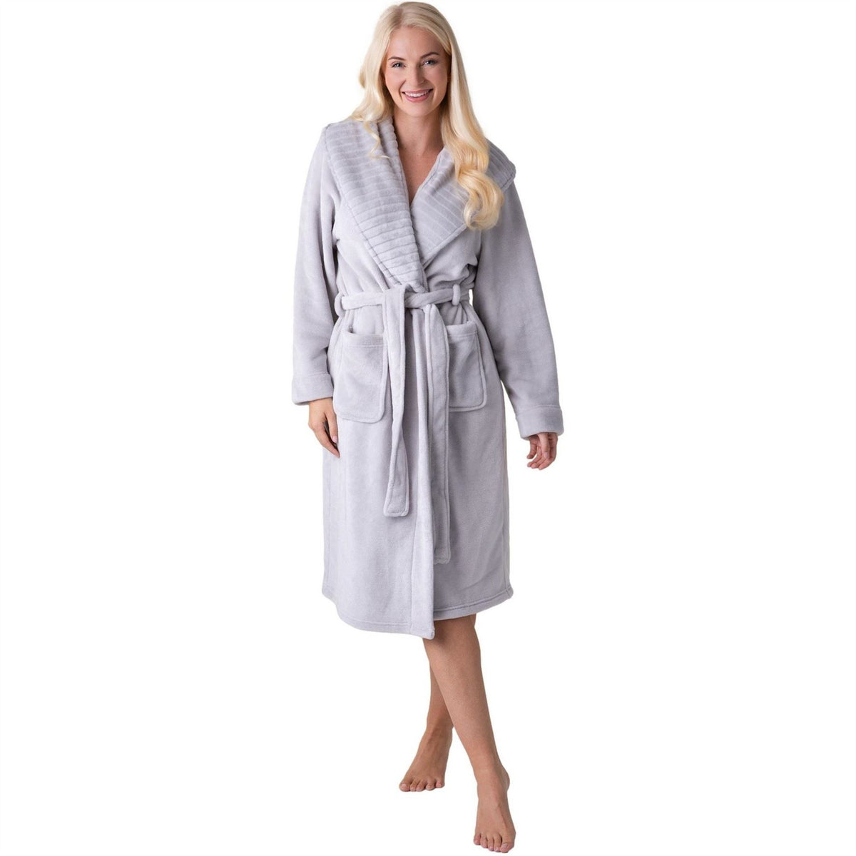 Camille Womens Supersoft Fleece Ribbed Collar Robe
