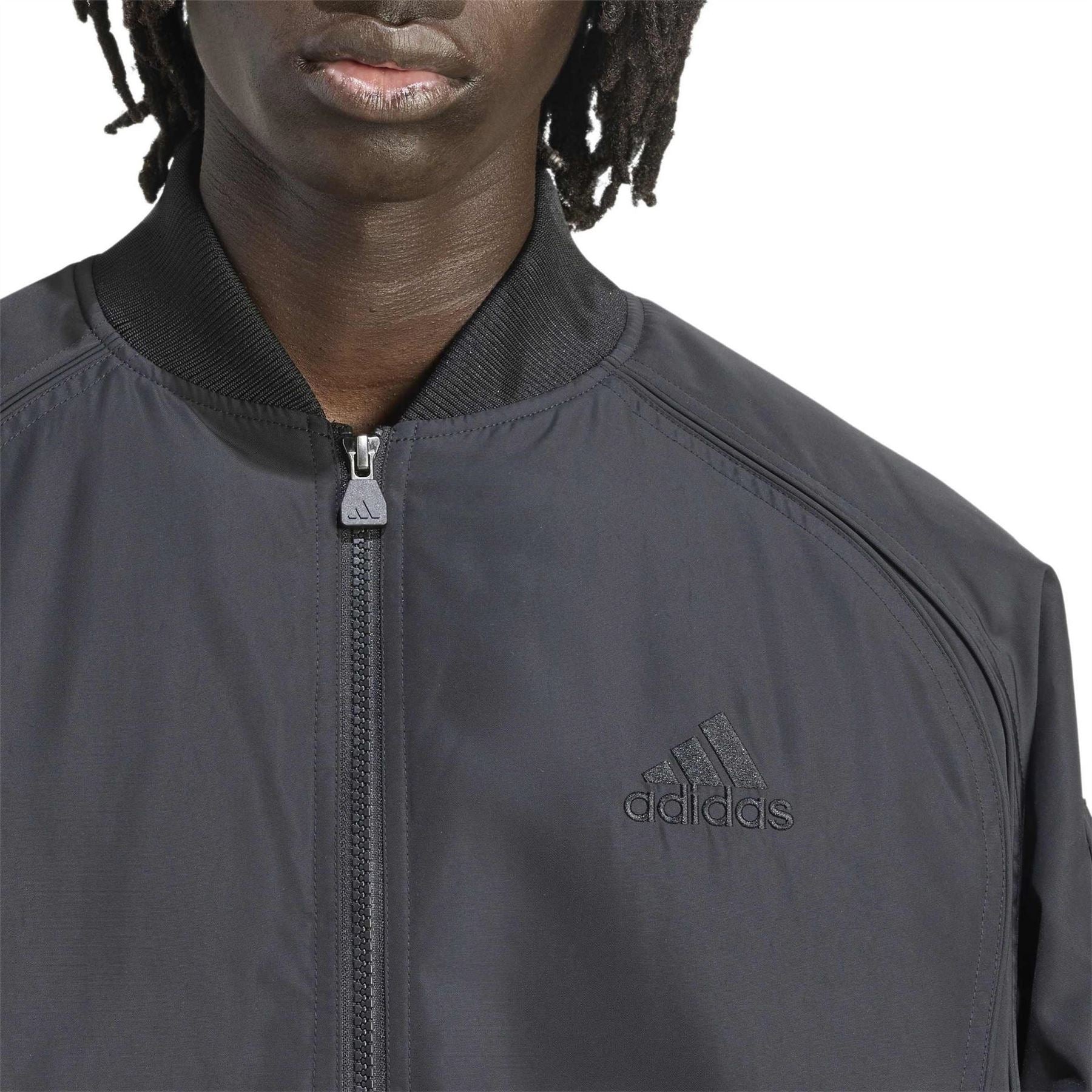 adidas Teamgeist Solid Patterned Zipped Pocket Mock Neck Ribbed Cuff Bomber Jacket