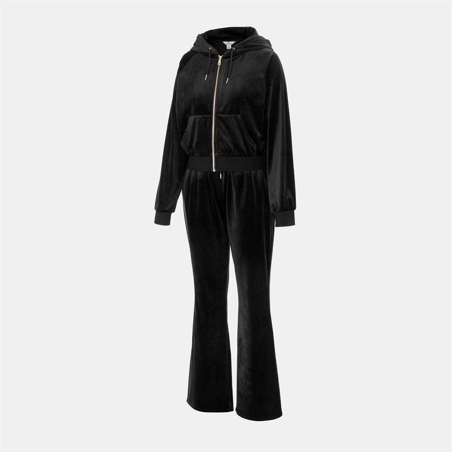 Miso Hooded Zip Neck Long Sleeve Solid Patterned Jumpsuit