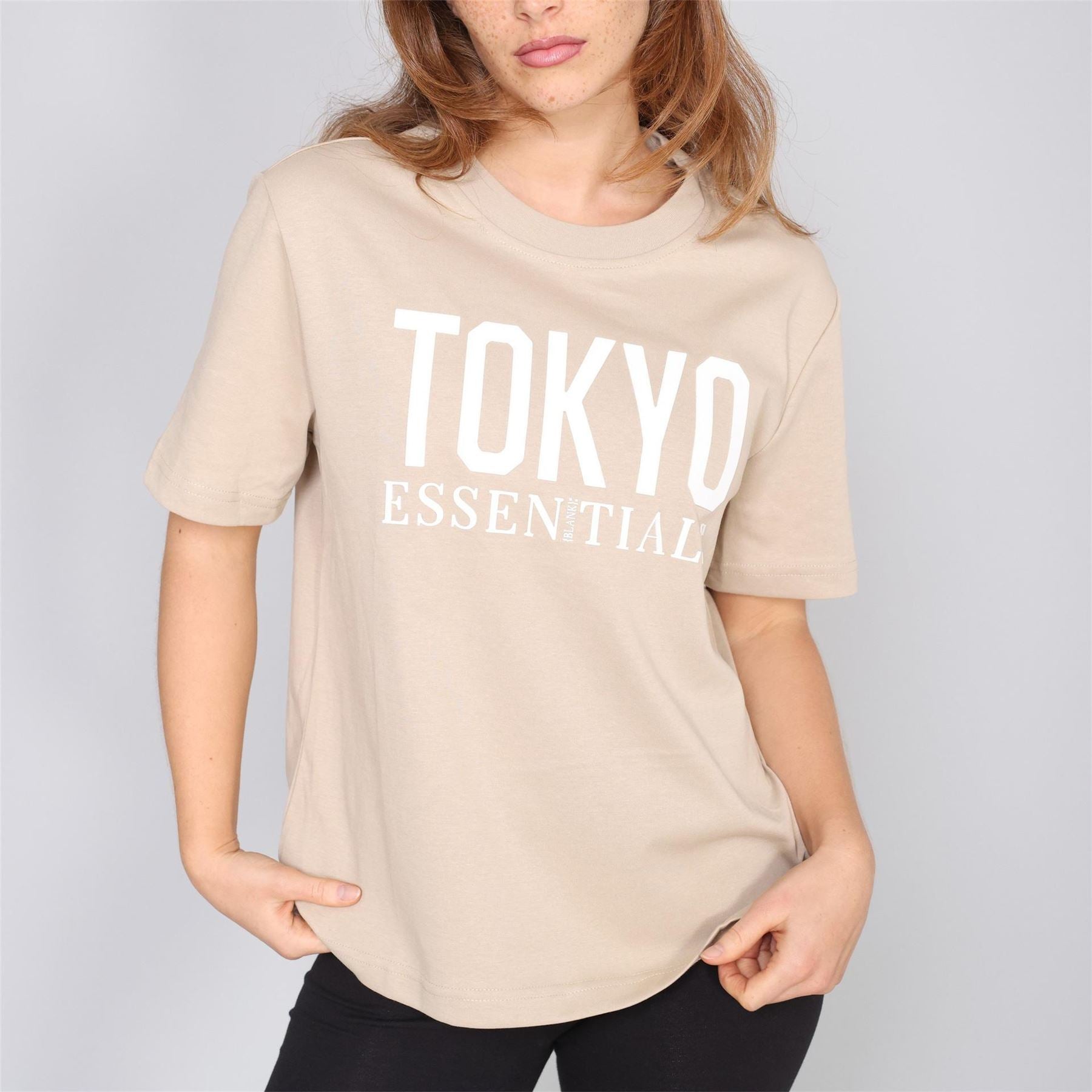 Blank Essentials Tokyo Lettering Crew Neck Short Sleeve Boyfriend T-Shirt