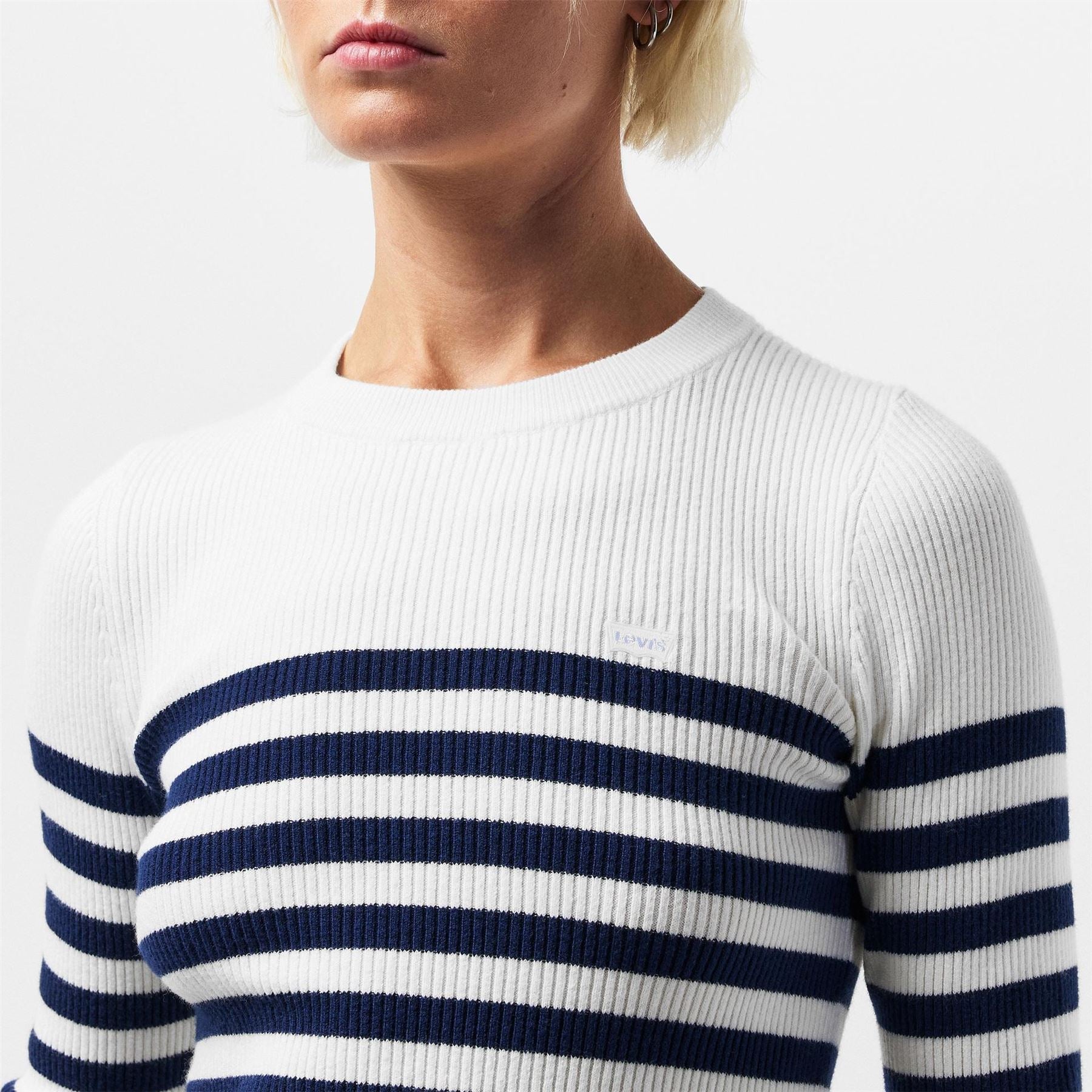Levis Ribbed Collar Crew Neck Long Sleeve Sweater