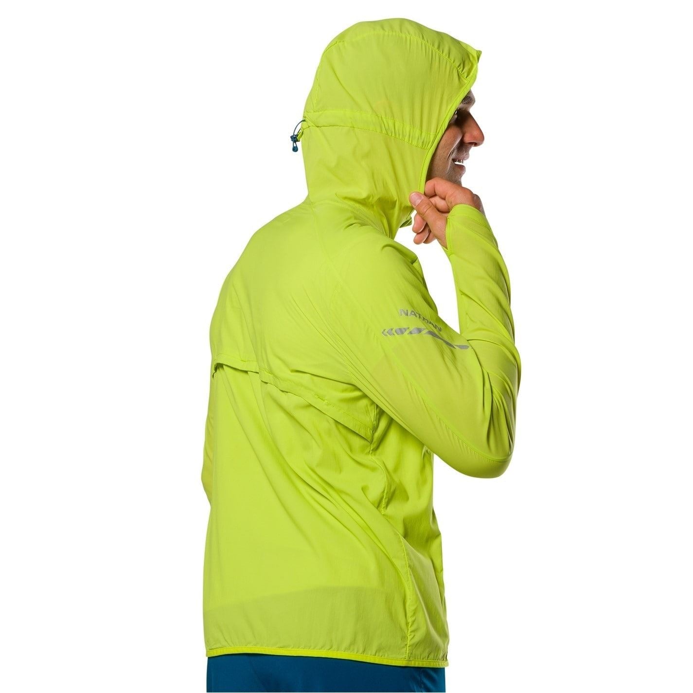 Nathan Stealth Solid Patterned Hooded Windbreaker with Zipped Pocket and Reflective Ribbon