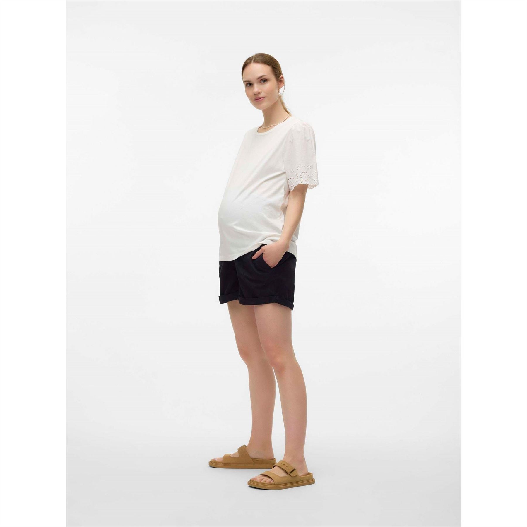 Mamalicious Solid Patterned Denim Bermuda Shorts