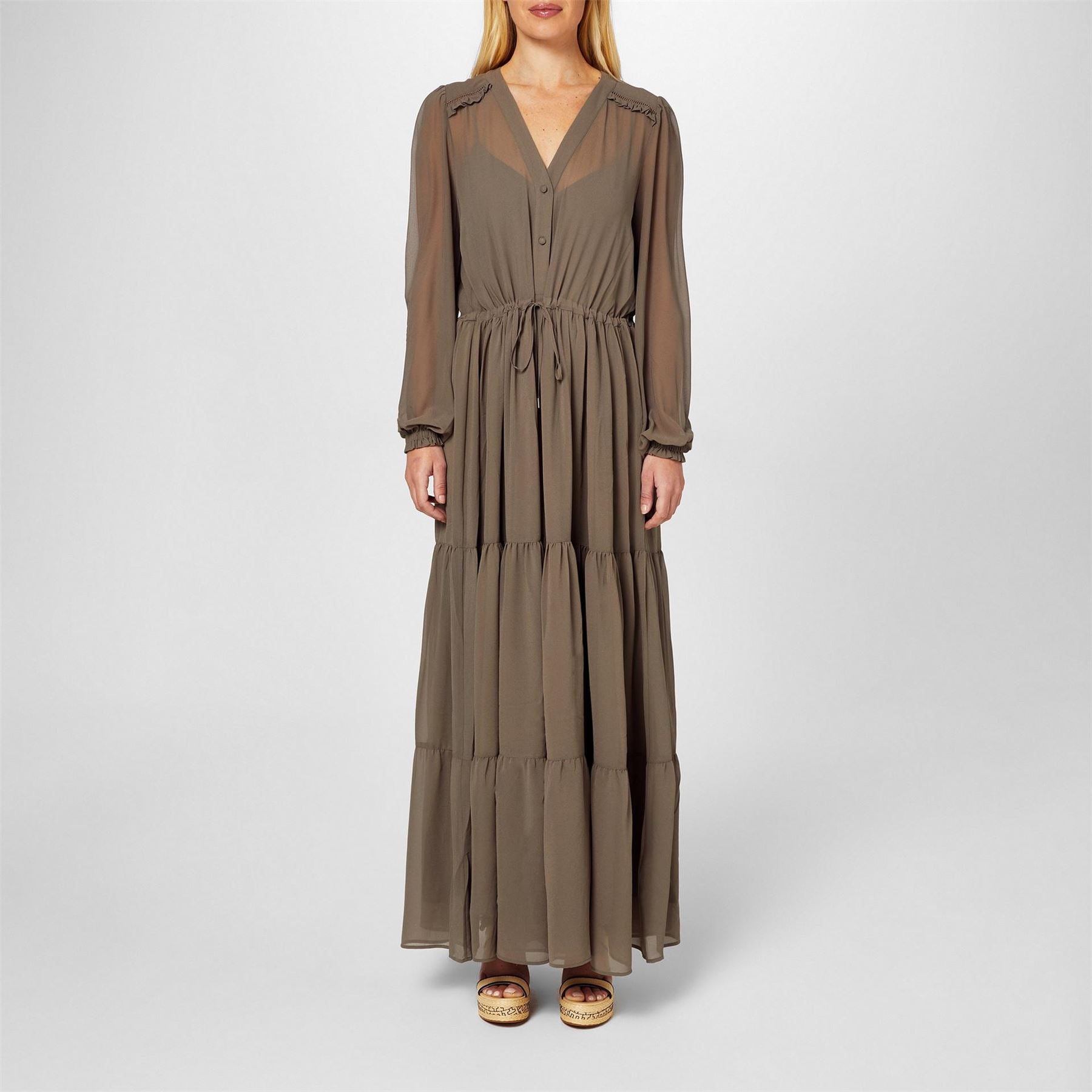 Boss Tie Waist V-Neck Maxi Dress
