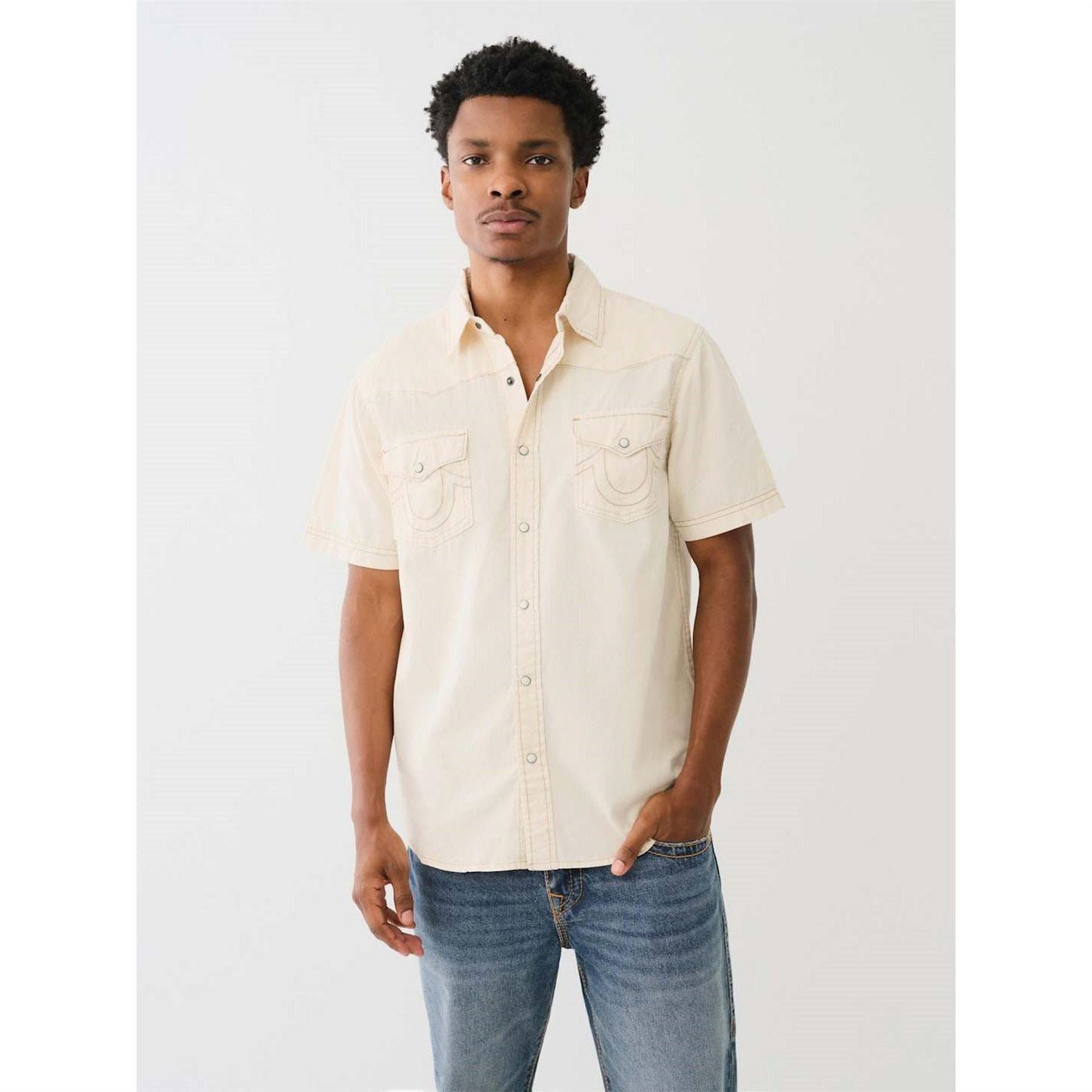 True Religion Mens Short Sleeve Dyed Western Shirt