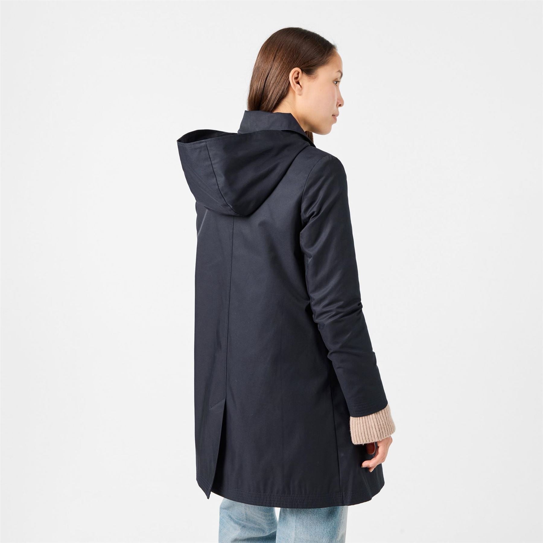Lauren by Ralph Lauren Solid Patterned Hooded Neck Trench Coat