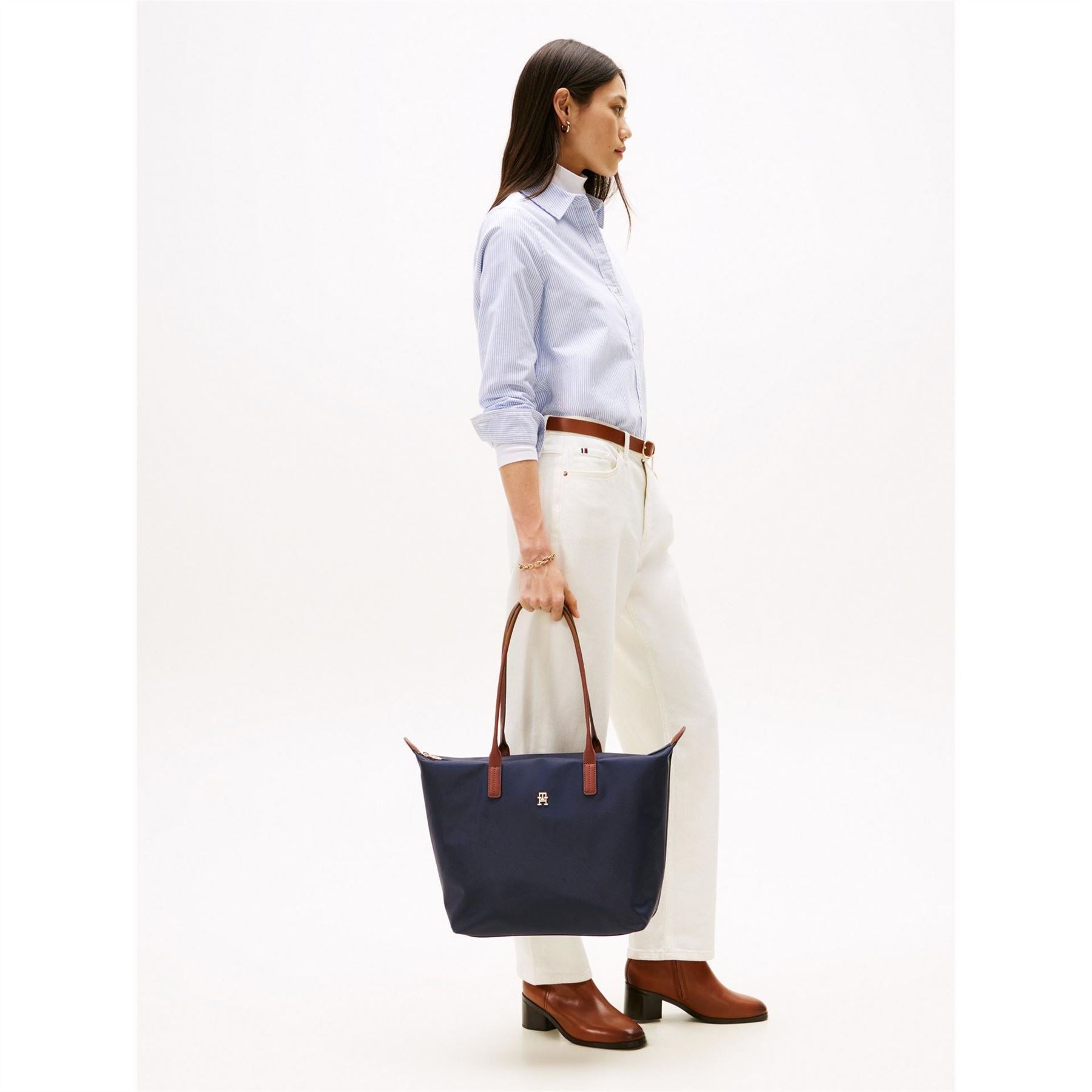 Tommy Hilfiger Popette Trapezoid Shape Tote Bag with Gold Tone Hardware
