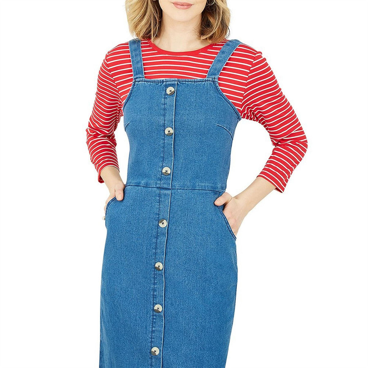 Yumi Blue Square Neck Midi A-Line Dress