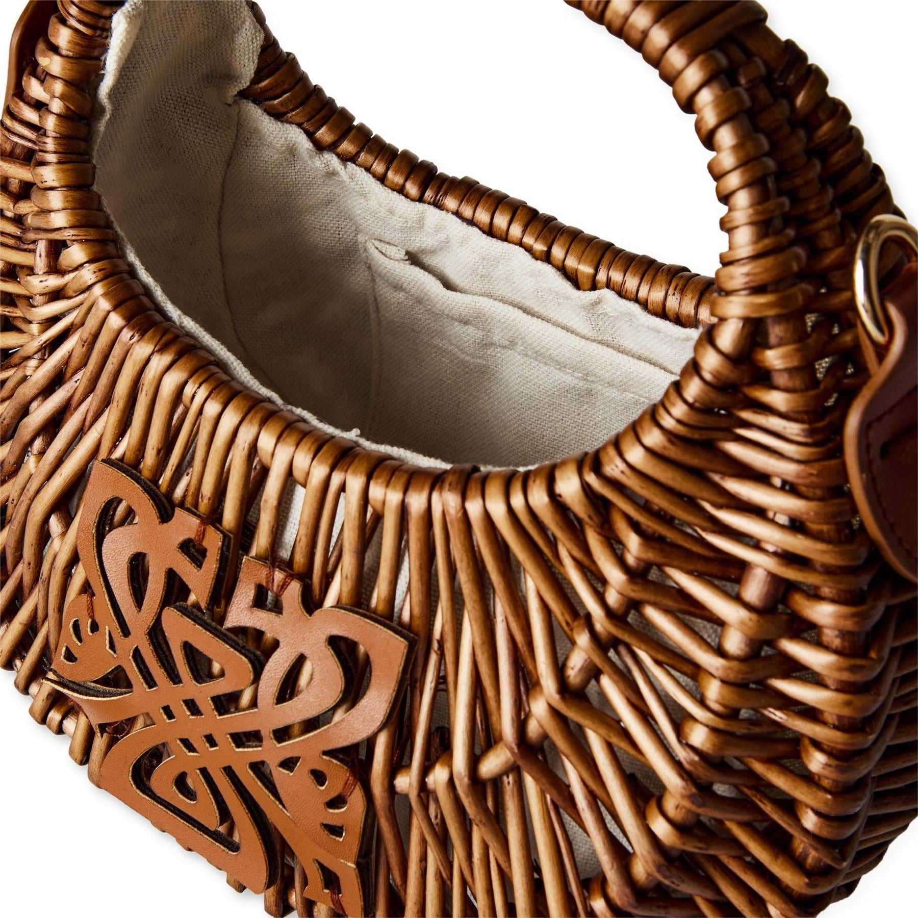 Biba Wicker Shoulder Handbag with Leather Patch