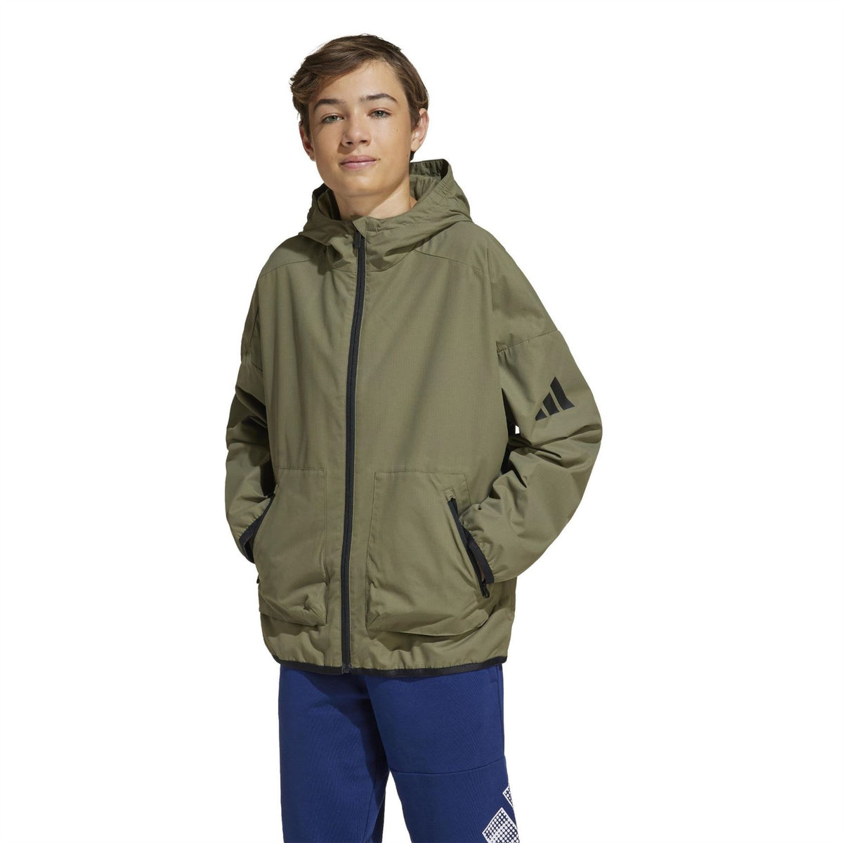 adidas Solid Patterned Hooded Zipped Pocket Cargo Jacket