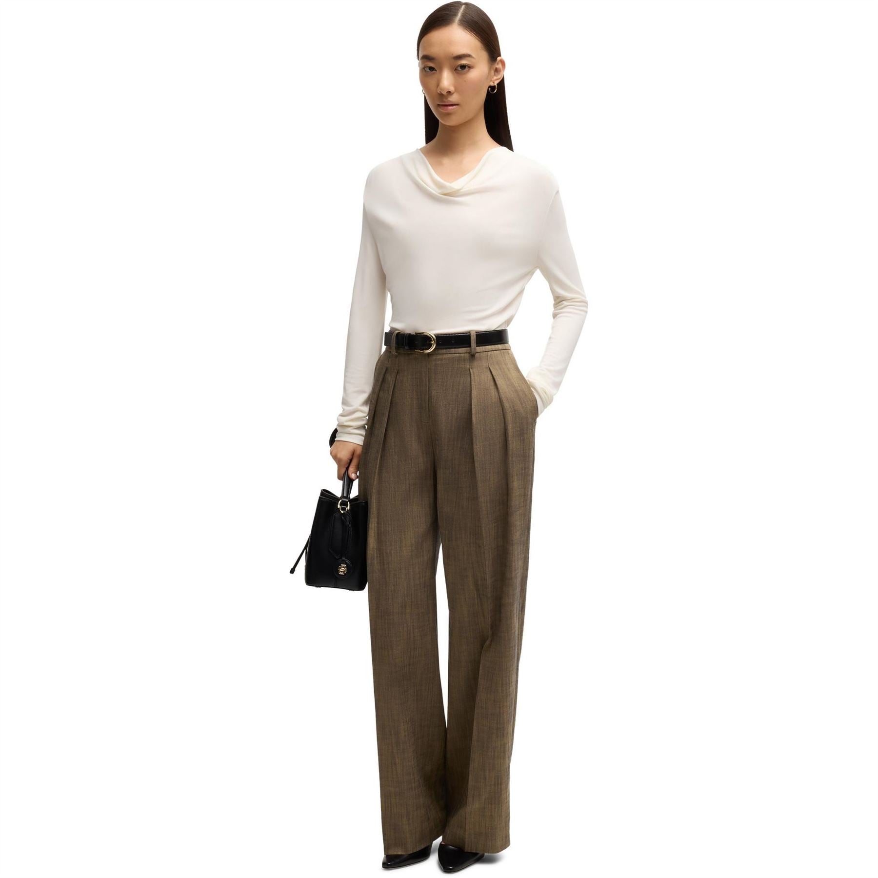 Boss Cowl Neck Shawl Collar Long Sleeve Slim Fit Shirt