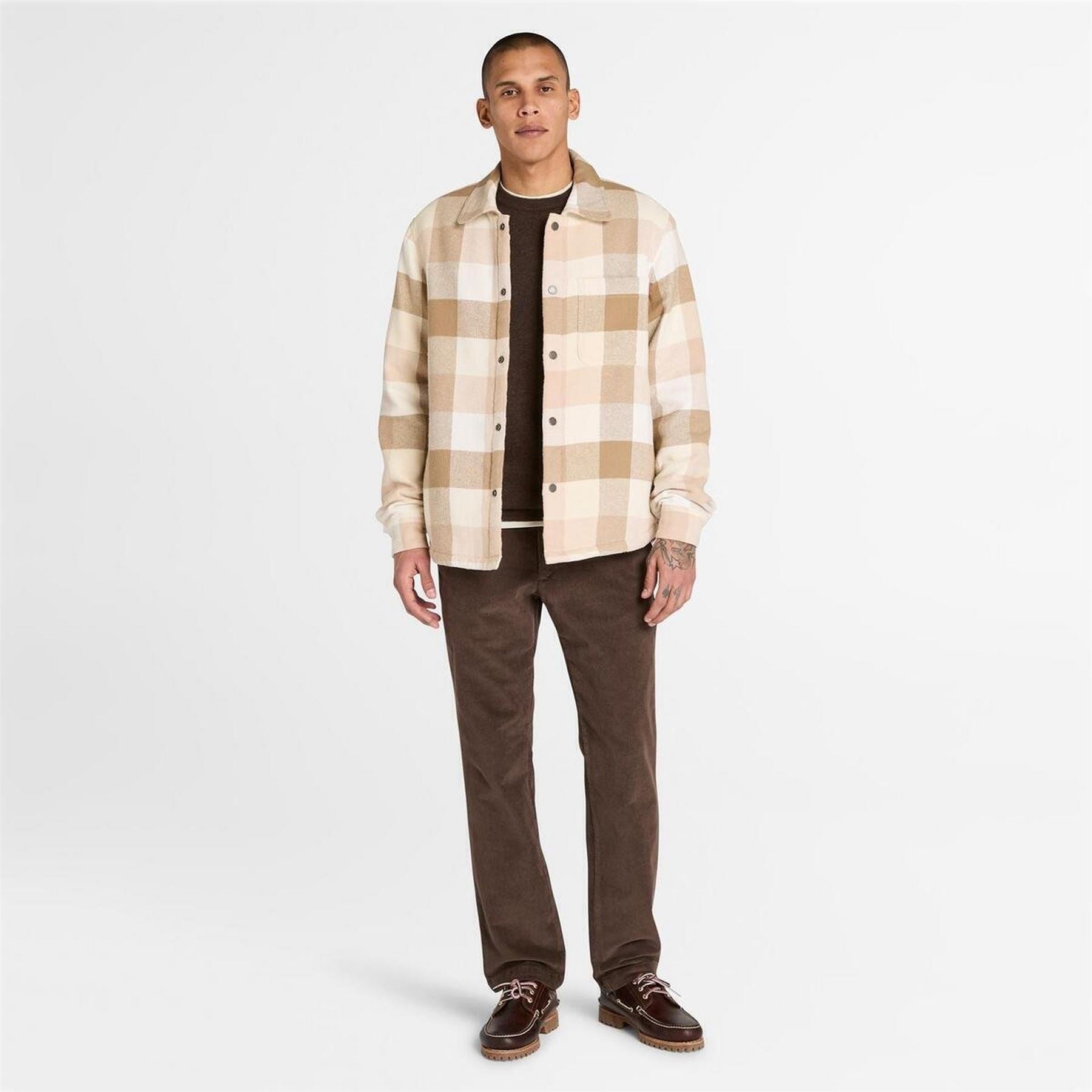 Timberland Sherpa Plaid Snap Button Chest Pocket Shirt Jacket