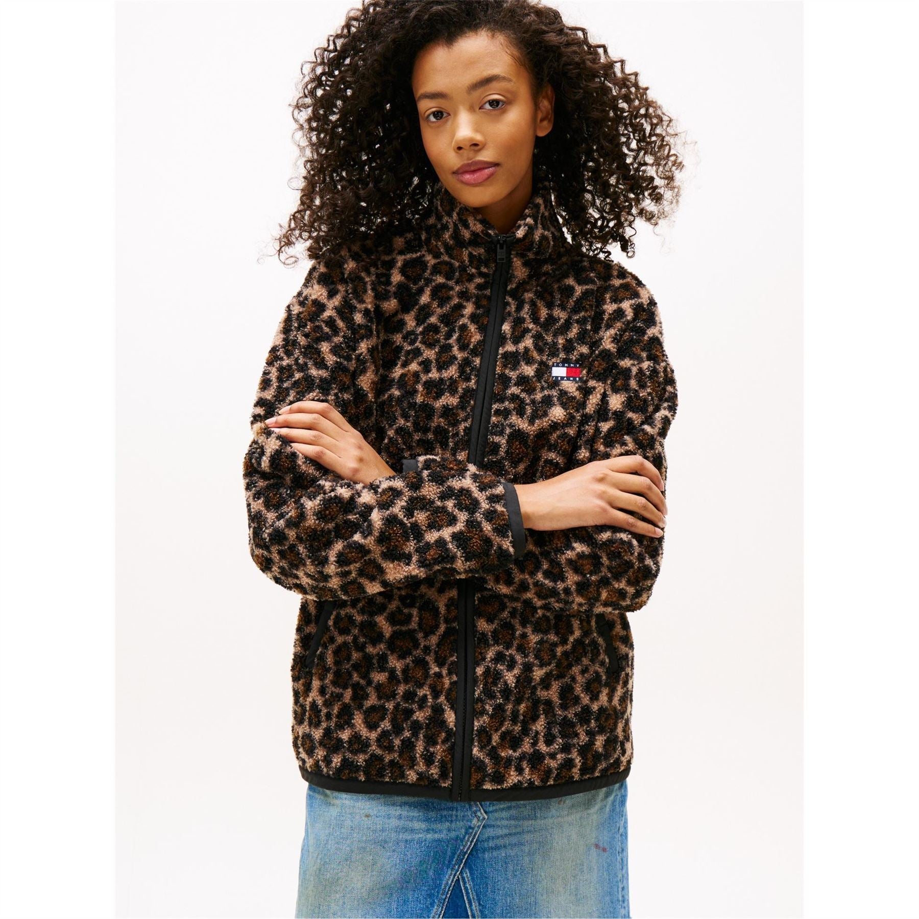 Tommy Jeans Solid Patterned Teddy Jacket with Quarter Zipper
