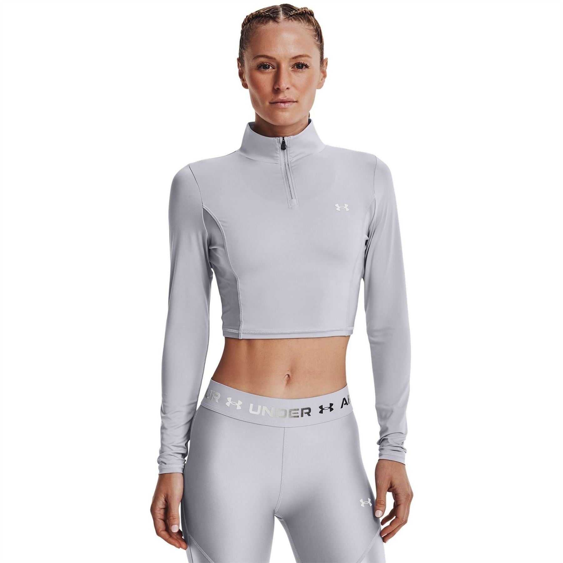 Under Armour Shine Crop Quarter Zip Fleece Top