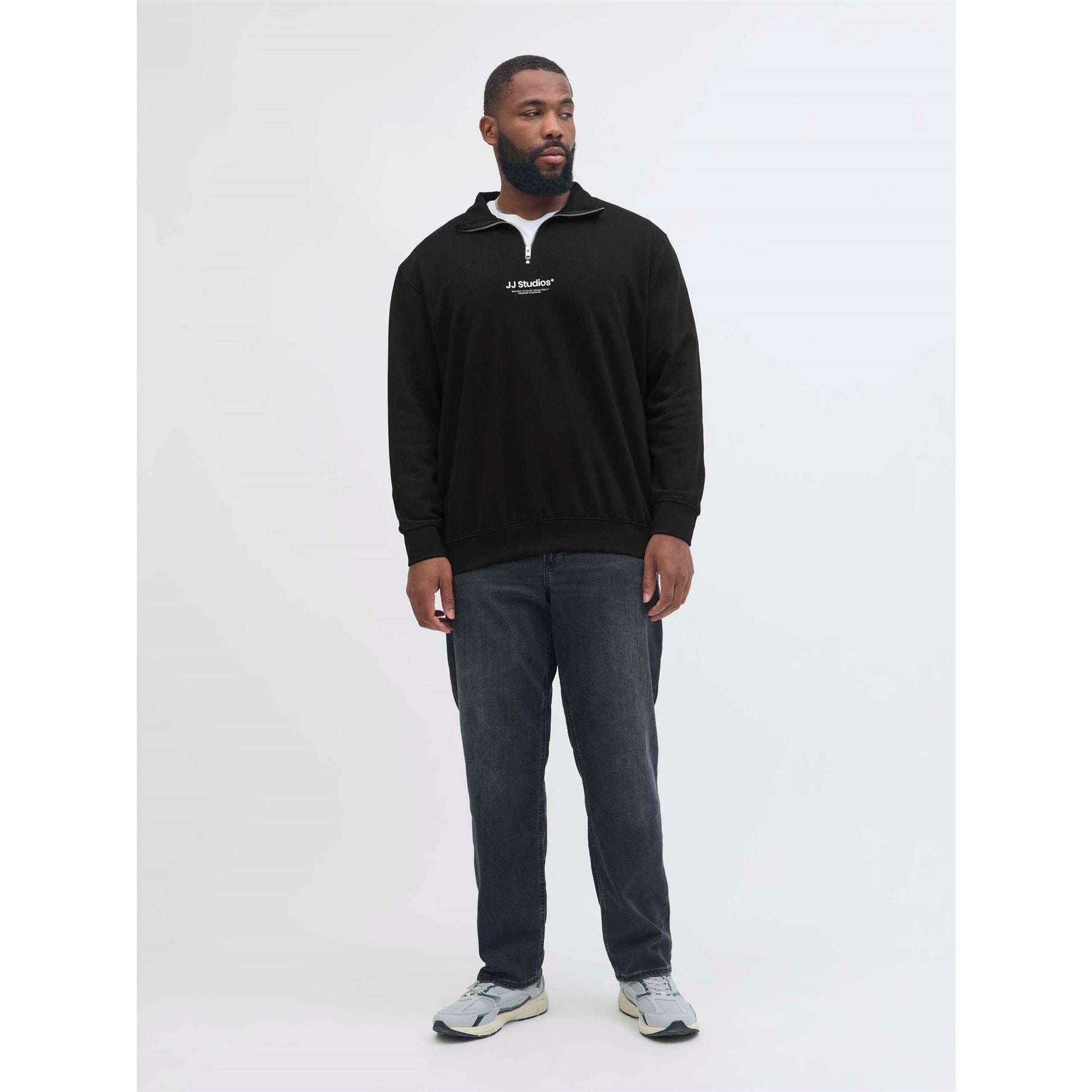 Jack and Jones Soho Text Graphic Zip Neck High Collar Long Sleeve Sweatshirt