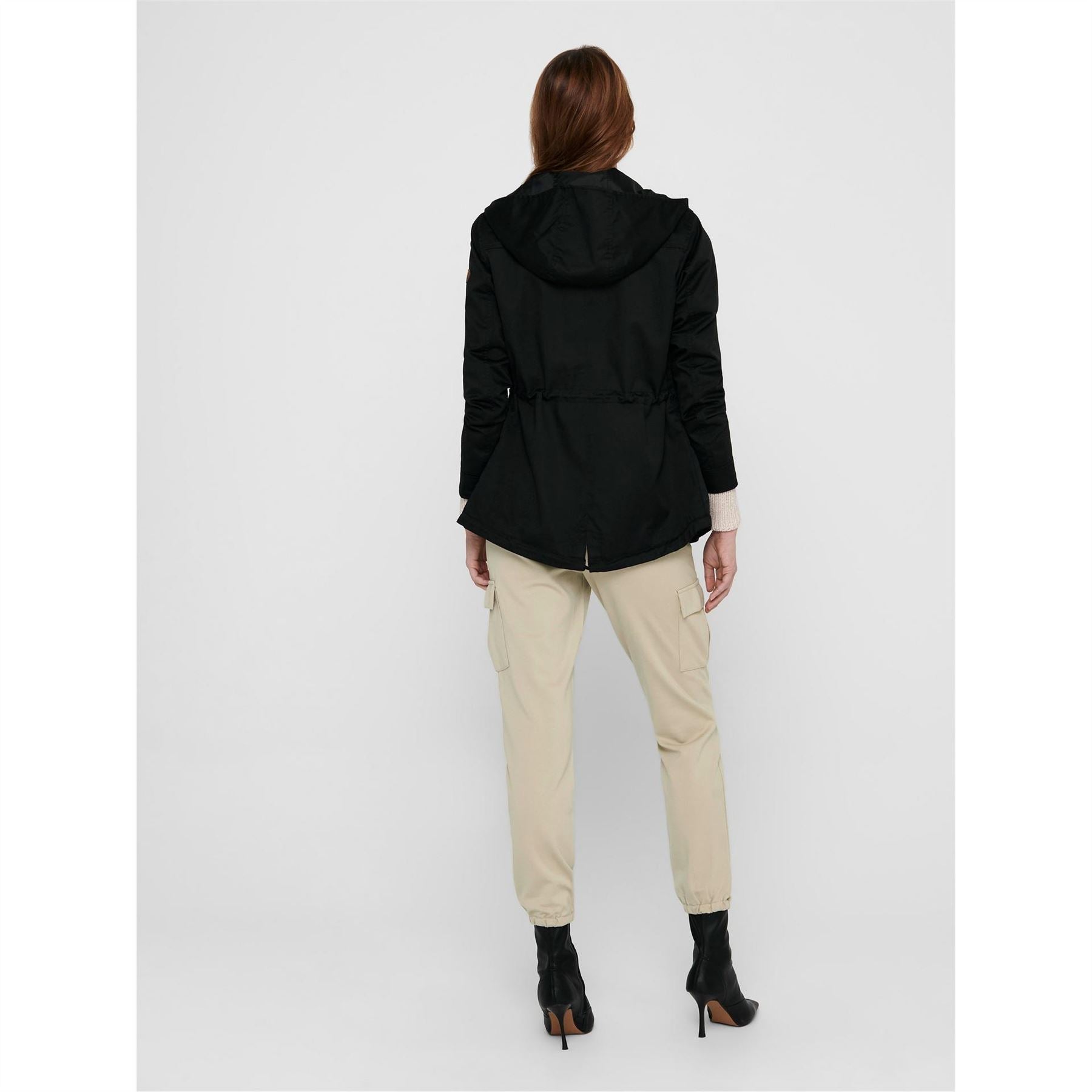 Only Solid Patterned Hooded Drawstring Parka Jacket