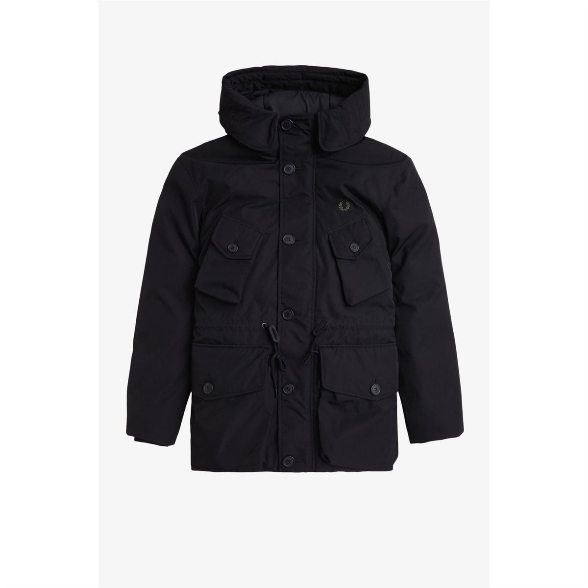 Fred Perry Patch Puffer Hooded Thigh Length Parka