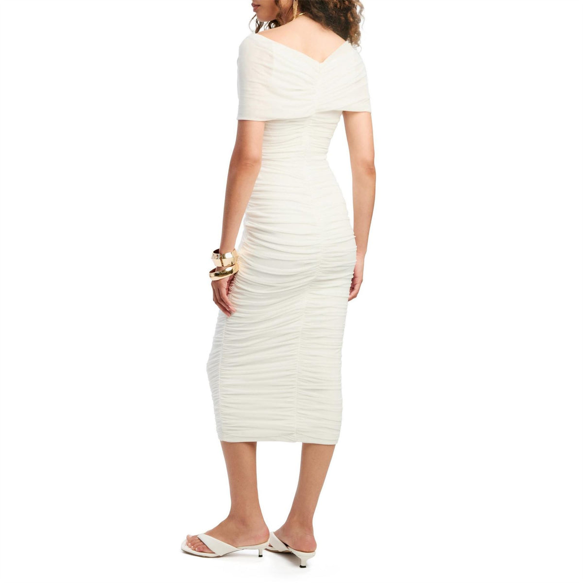 Bardot Gathered Mesh Midi Dress