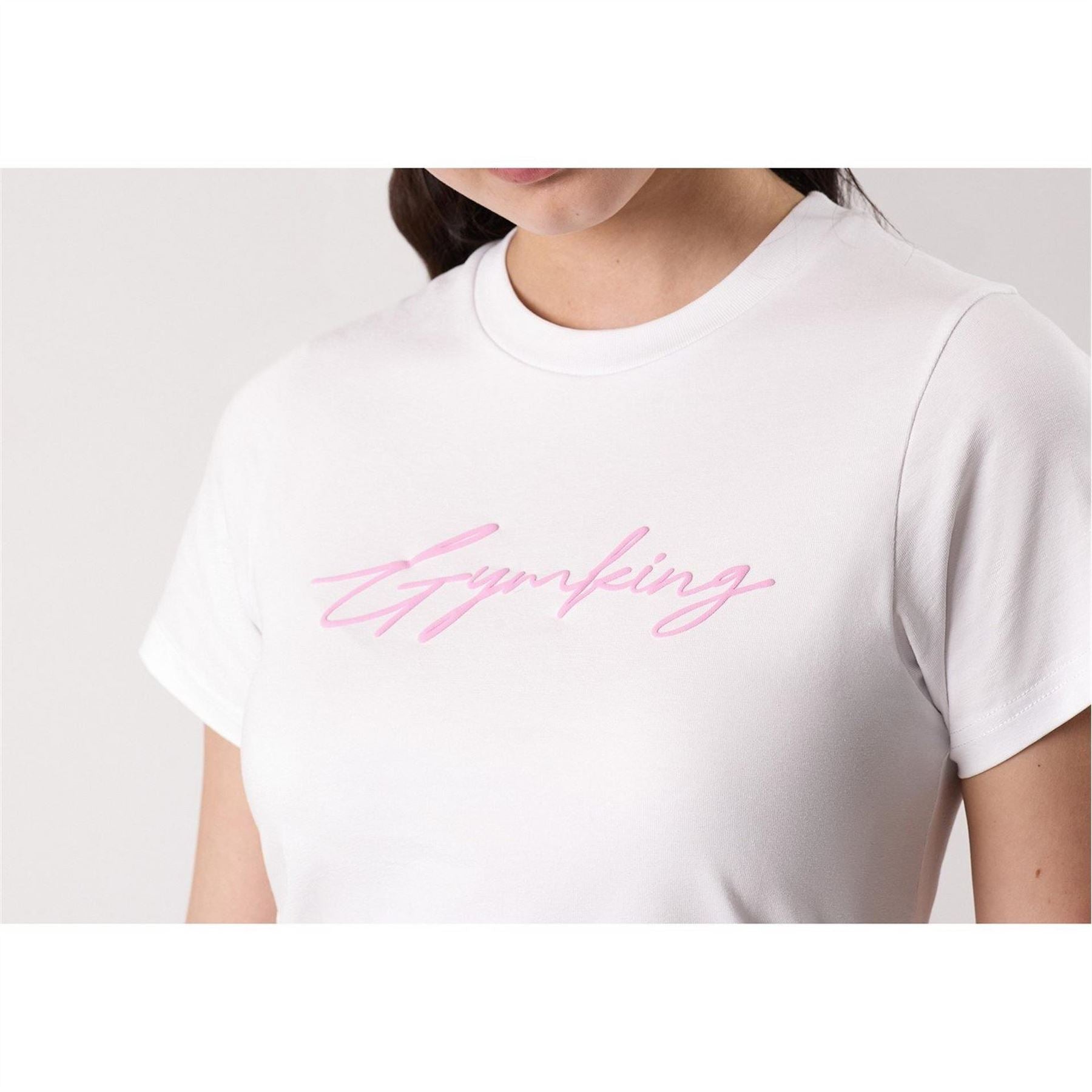 Gym King Gymki Script Jersey Fitted White T-Shirt