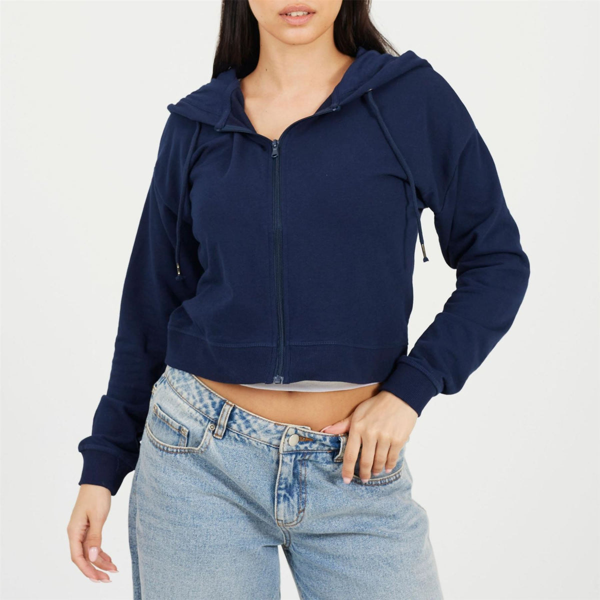 Brave Soul Solid Patterned Hooded Zip Neck Drawstring Ribbed Cuff Jacket