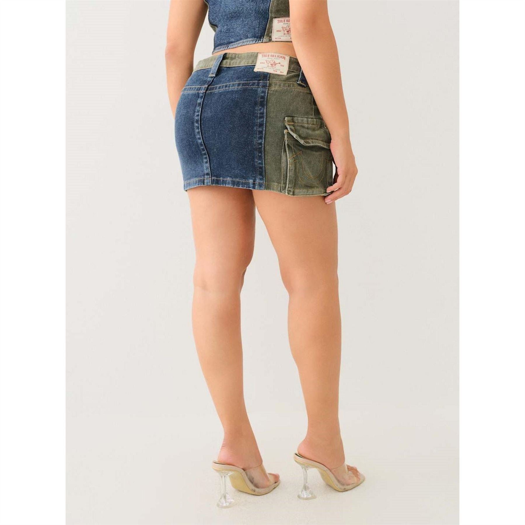 True Religion Colour Block Mini Denim Skirt