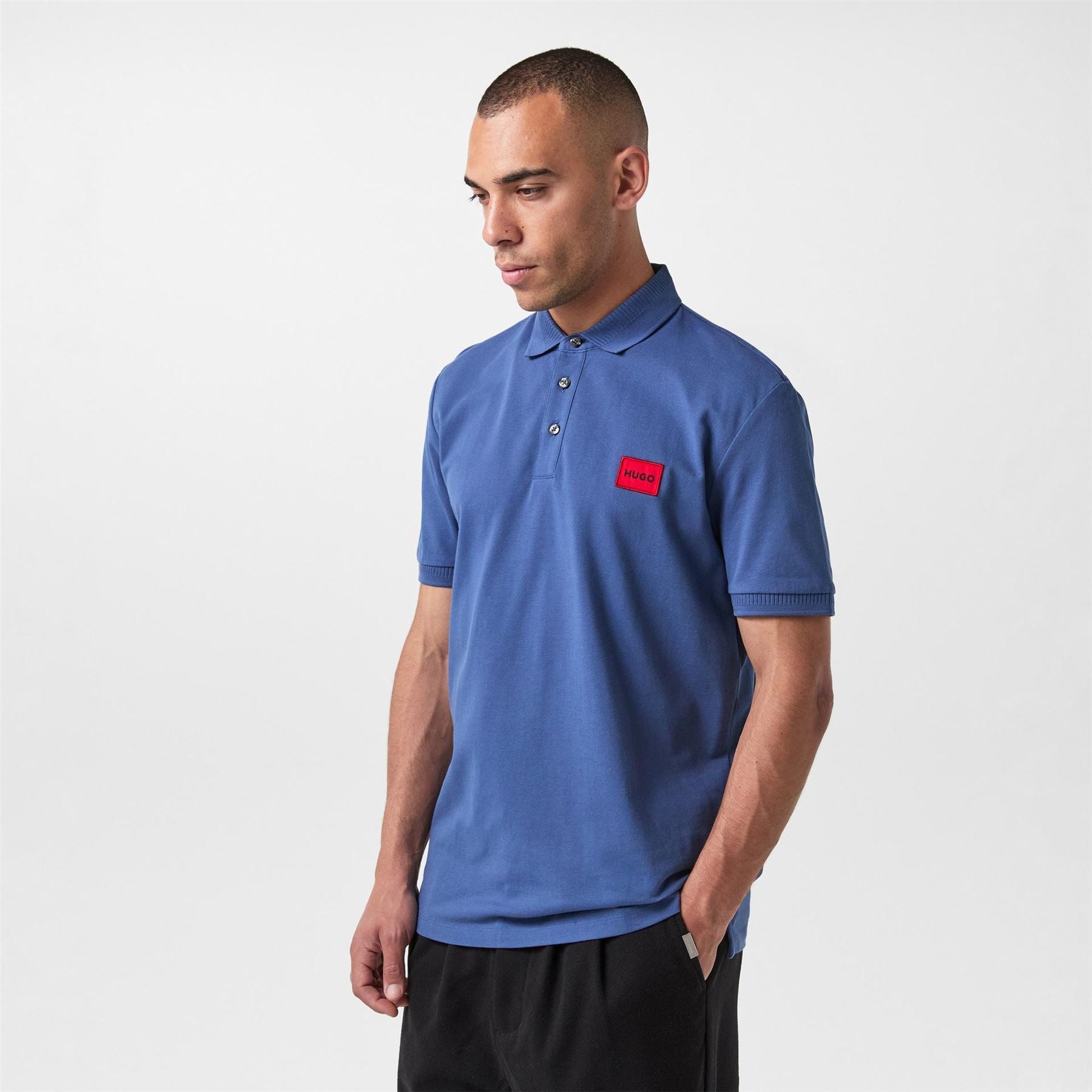 Hugo HUGO Deruso Short Sleeve Polo Shirt with Logo Detail and Ribbed Collar   Premium Cotton