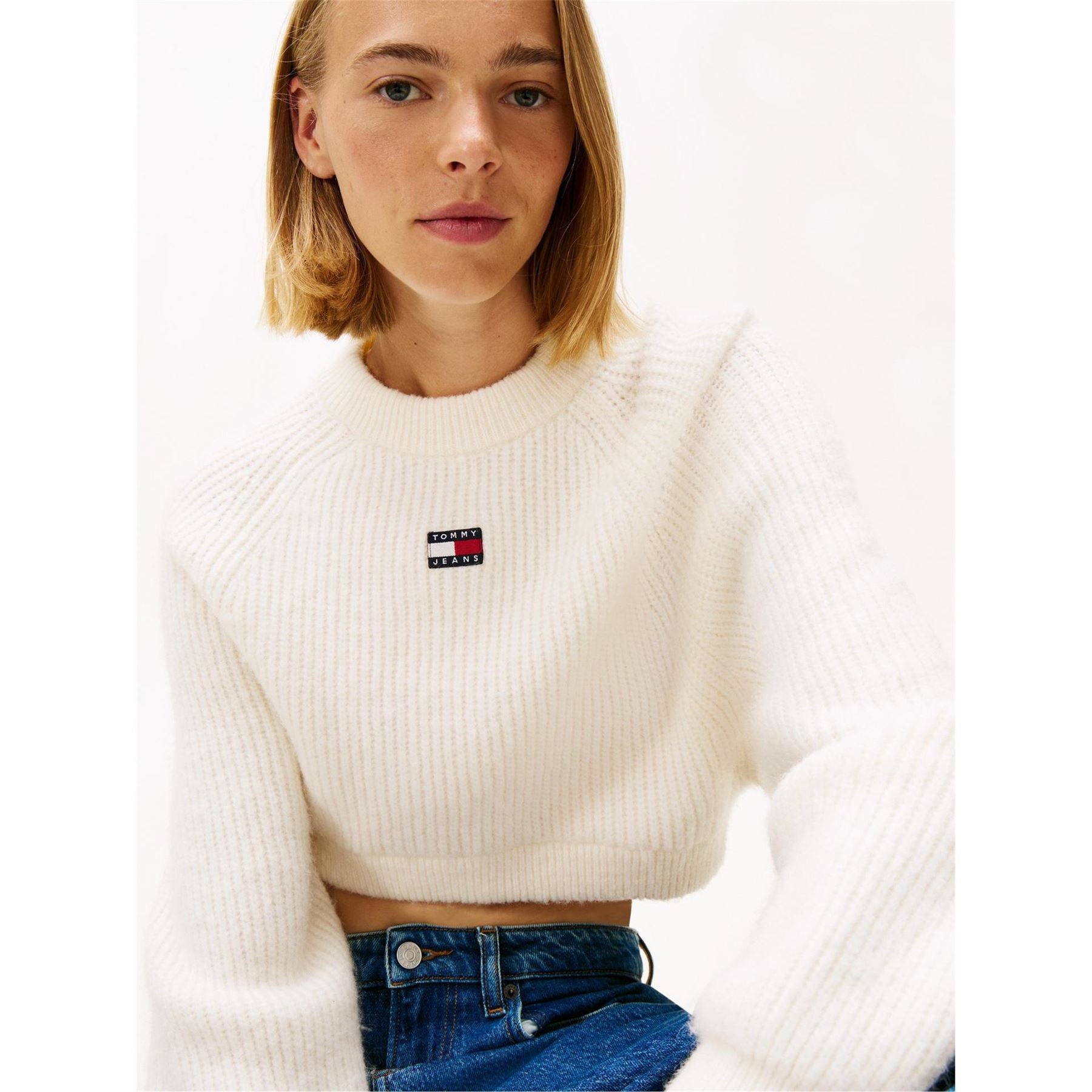Tommy Jeans Badge Crew Neck Ribbed Collar Long Sleeve Sweater