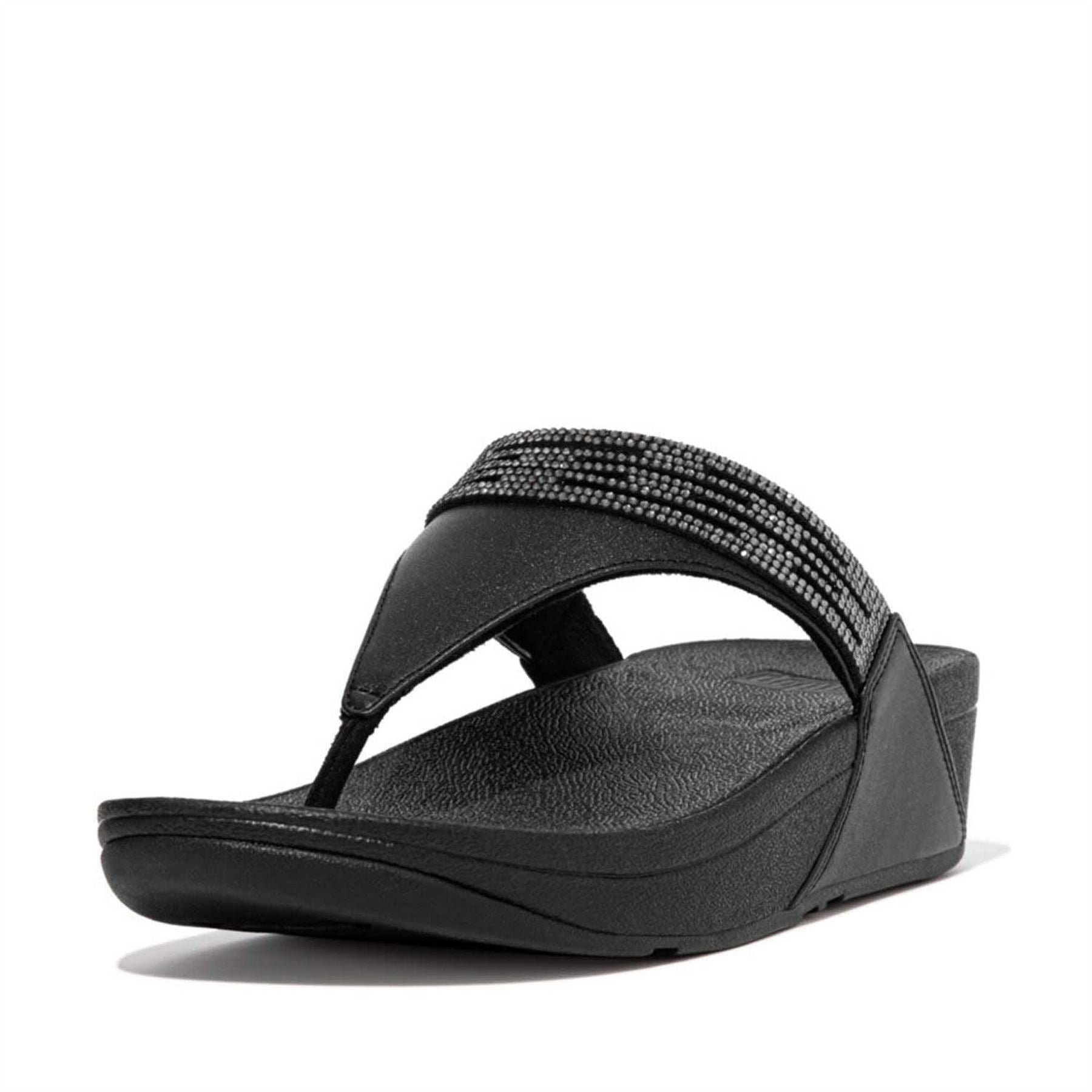 Fitflop Lulu Lasercrystal Leather Toe Post Sandals