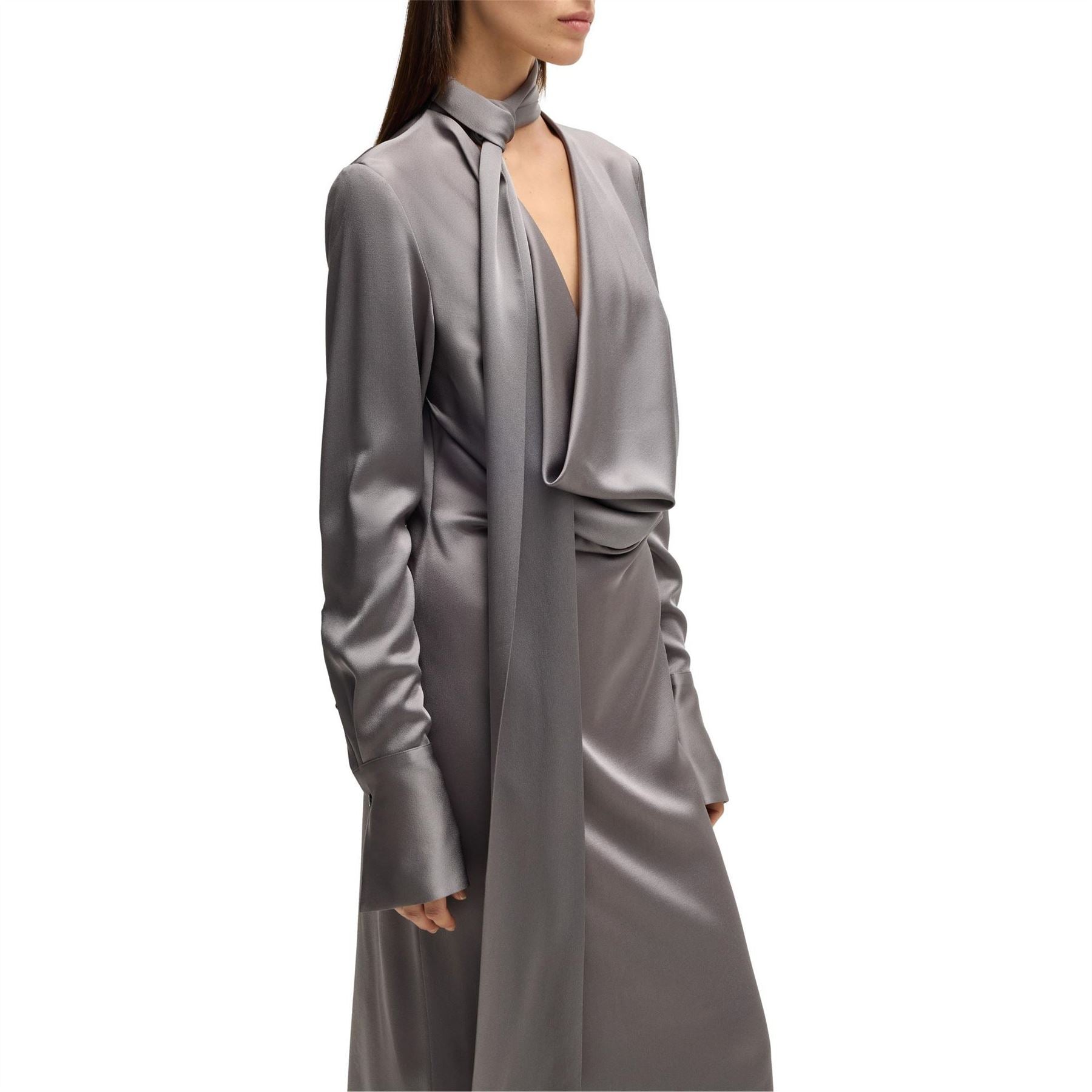 Boss Bascarva Tie Neck Long Sleeve Knee Length Dress