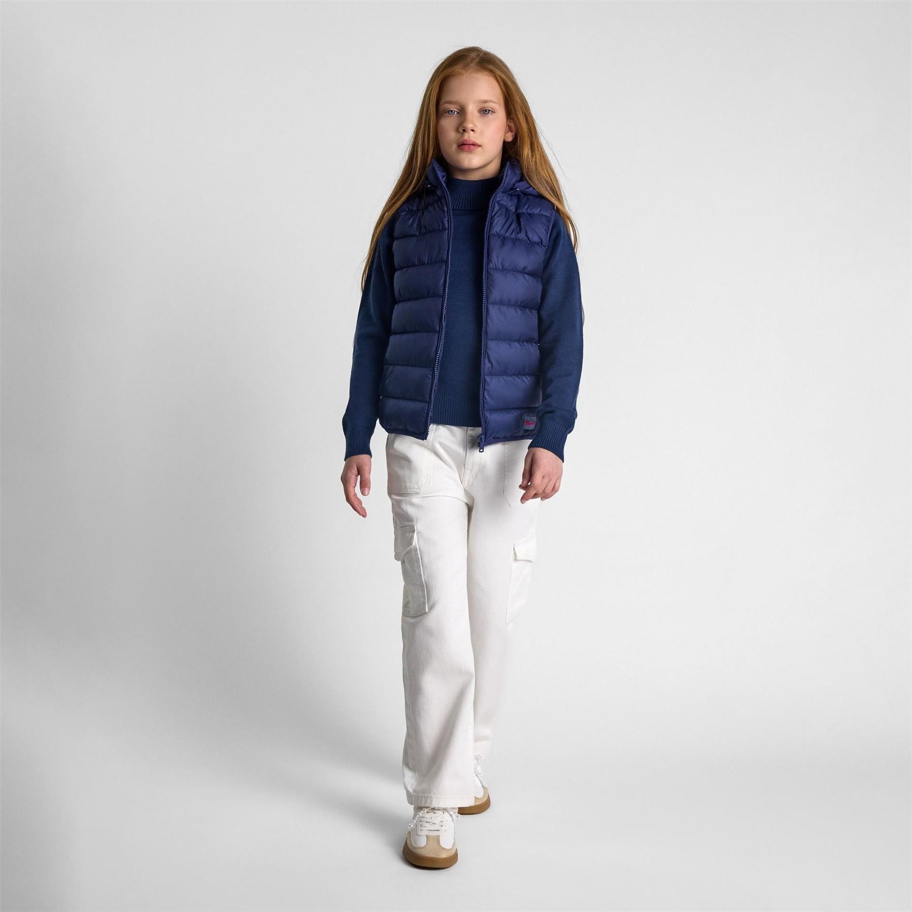 Minoti Girls Quilted Gilet Full Zip Detachable Hood Navy