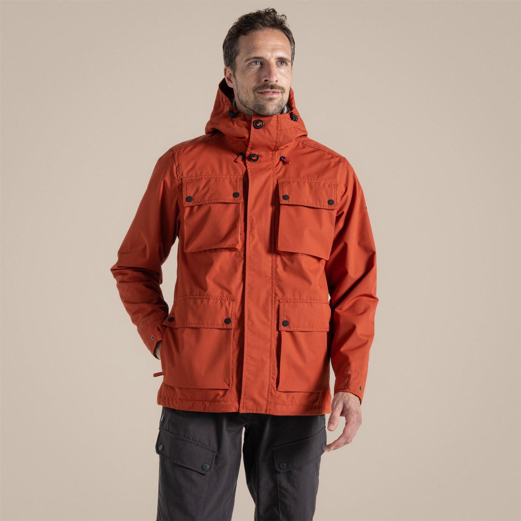 Craghoppers Hartley Solid Patterned Hooded Snap Button Rain Jacket