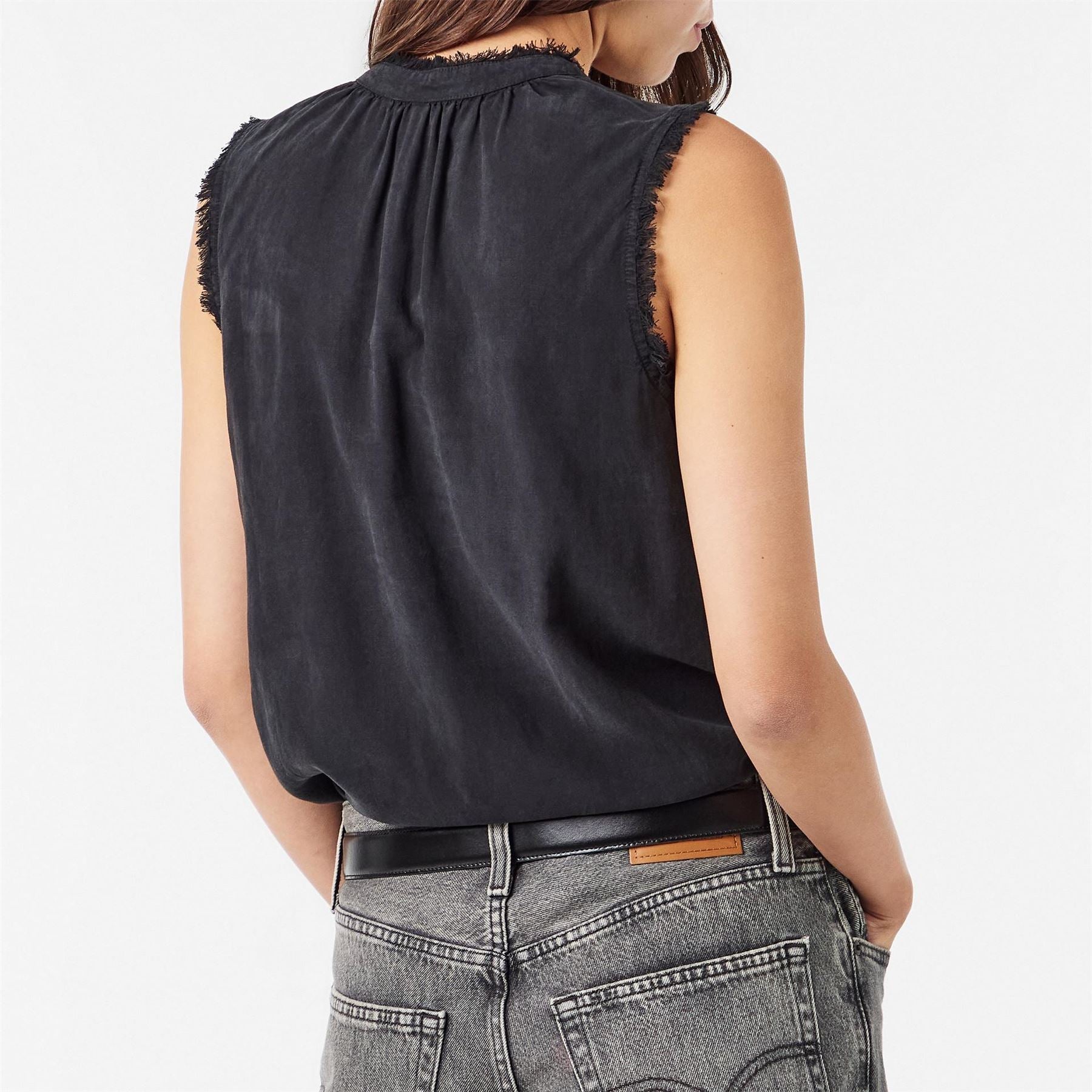 Bella Dahl Frayed Relaxed Fit Tie Neck Sweatshirt
