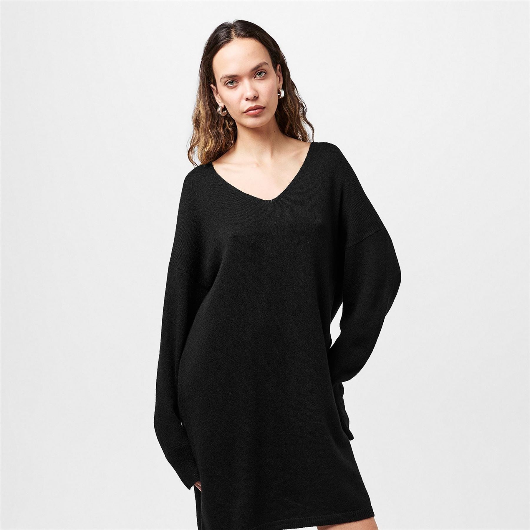 Pieces Knit Turtleneck Long Sleeve Midi Sweater Dress