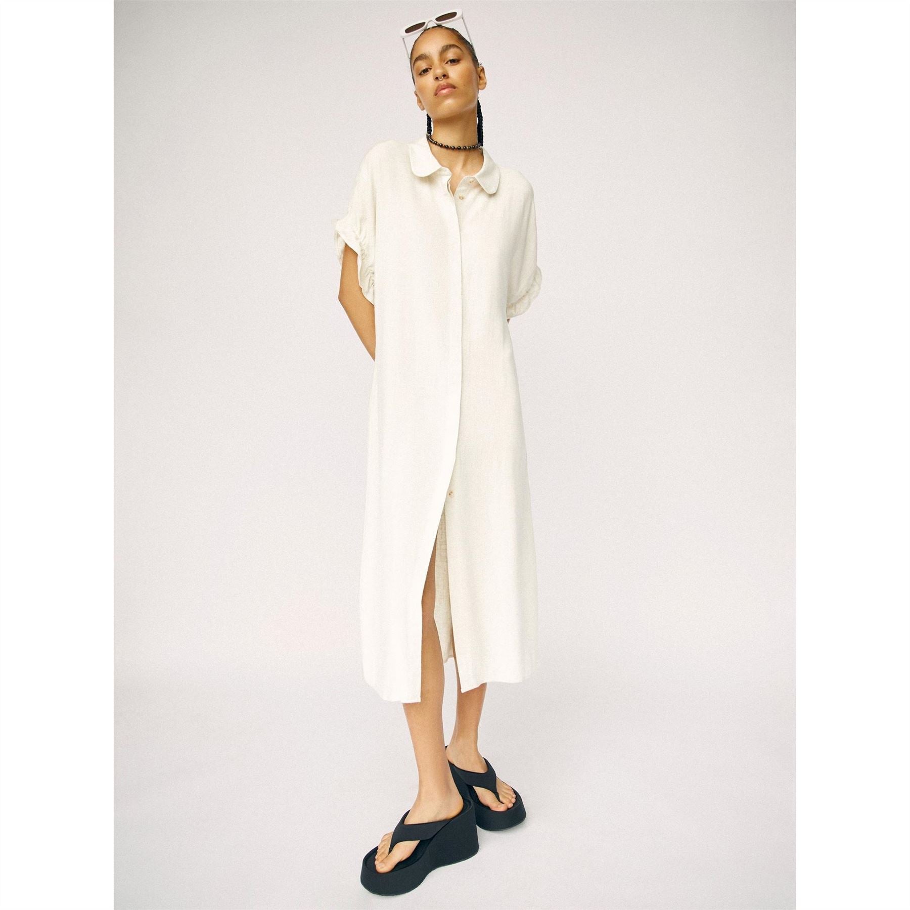 Object Tiana Collared Neck Midi Shirtdress