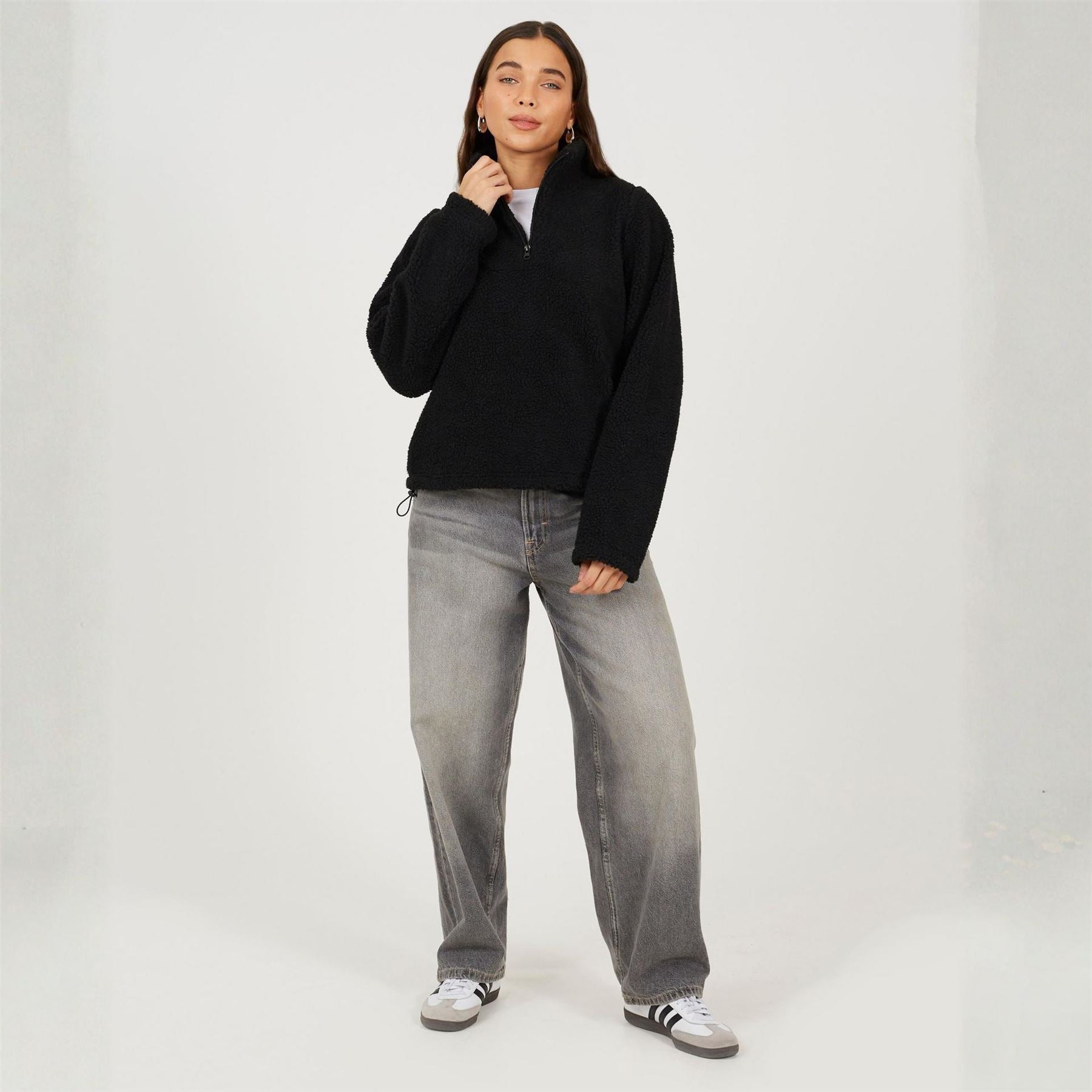 Brave Soul Womens Quarter Zip Neck Fleece Sweatshirt With Adjustable Hem