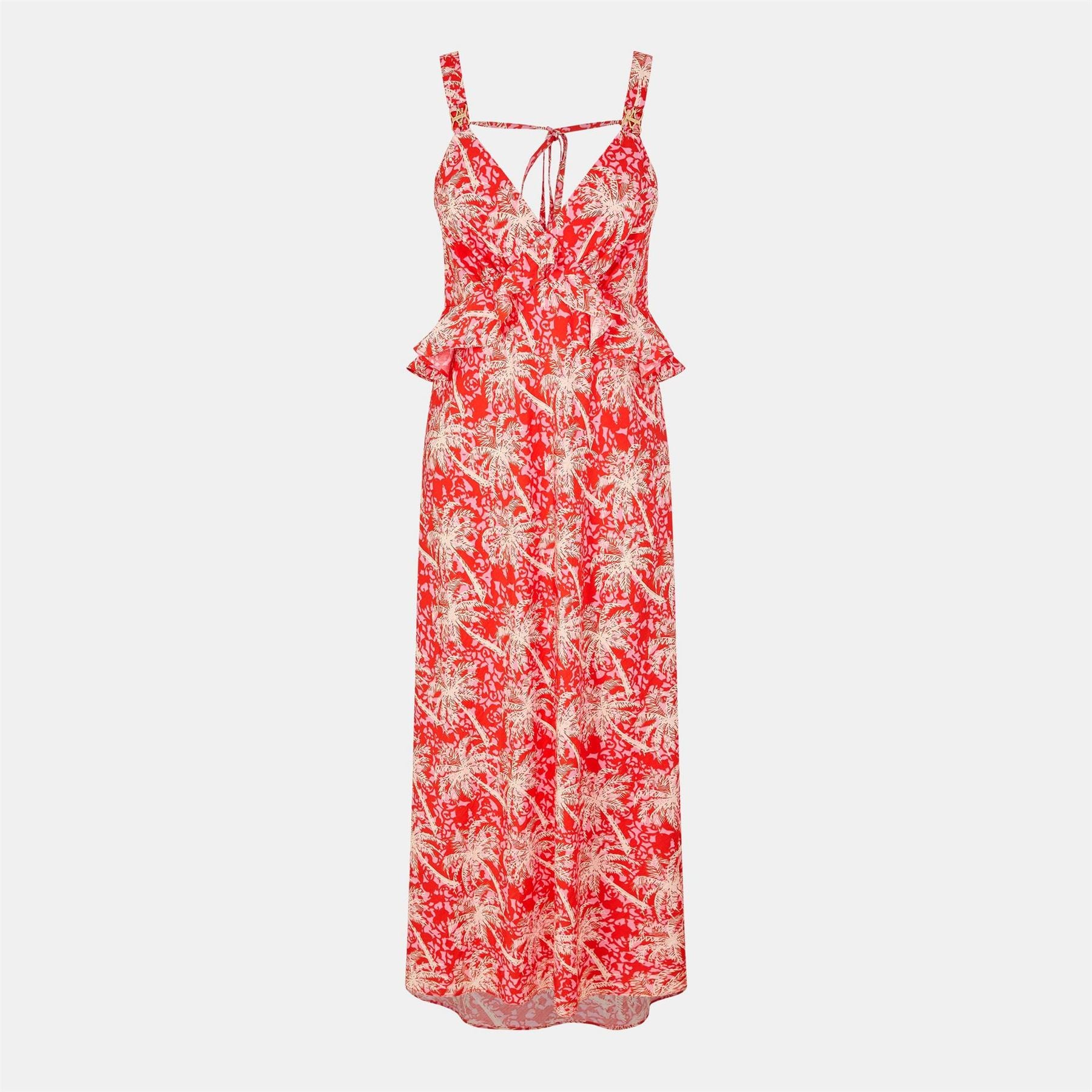 Biba Tree Print Tie Back V-Neck Maxi Sun Dress