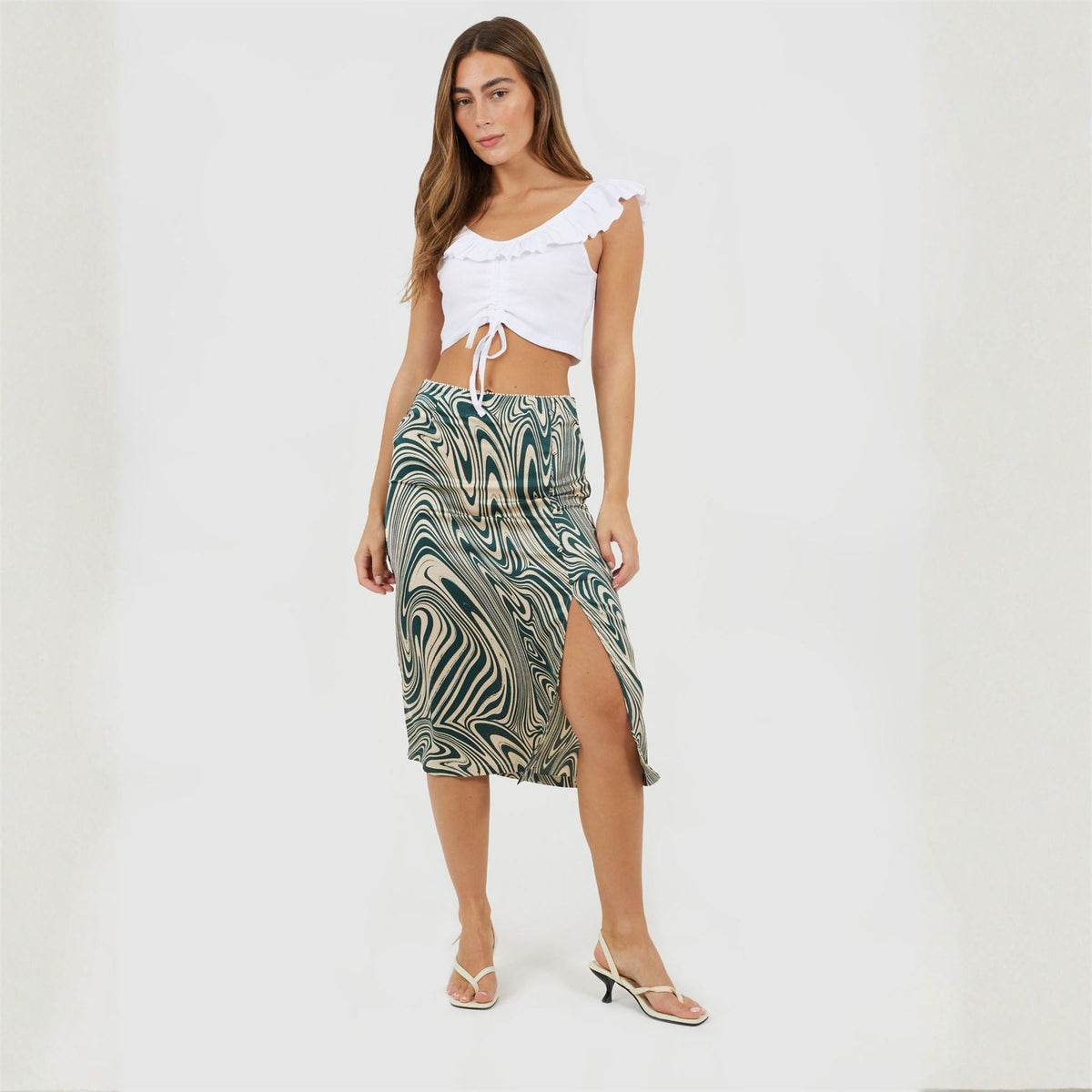 Brave Soul Womens Swirl Print Skirt With Buttons  And  Split