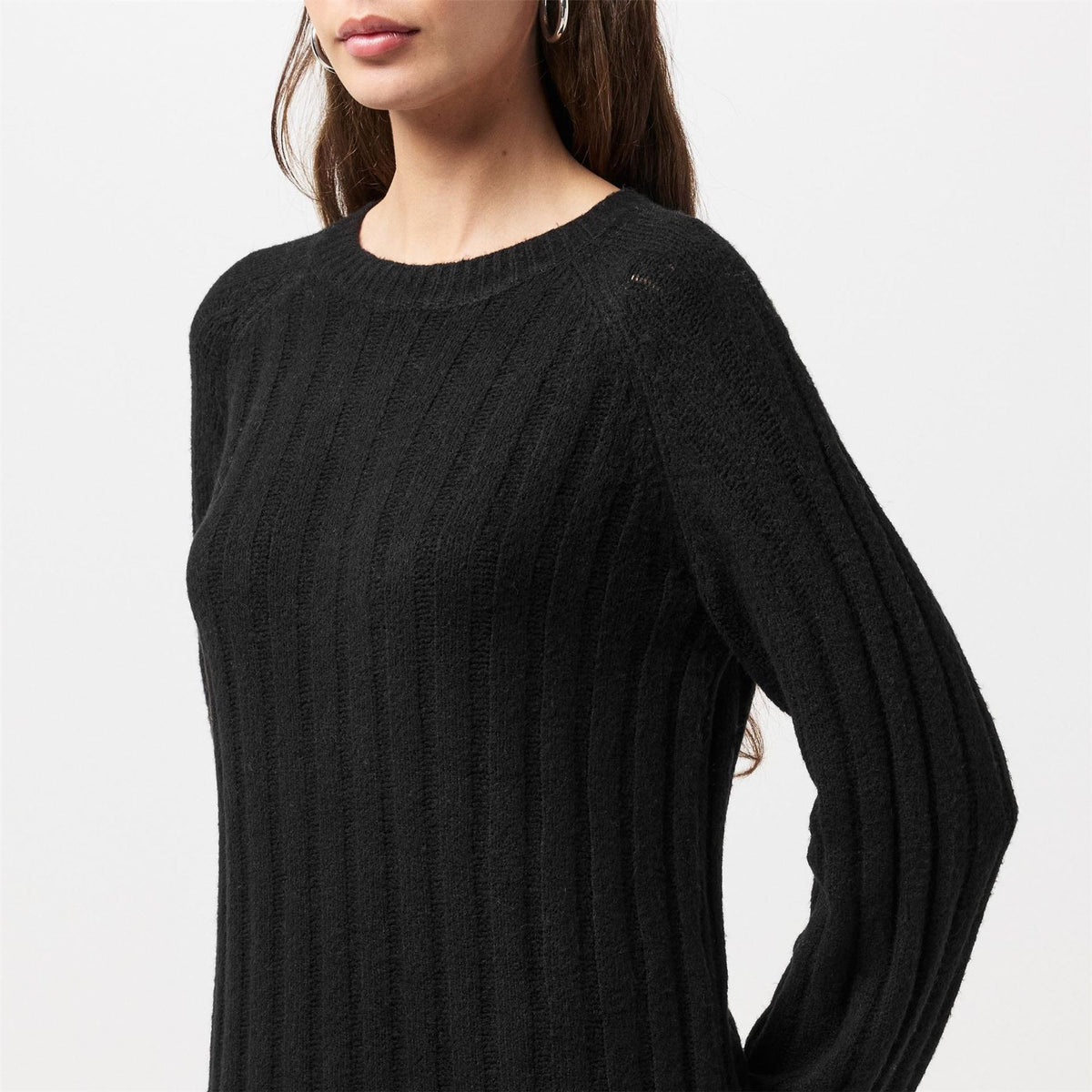 Pieces Knit Crew Neck Ribbed Cuff Midi Sweater Dress