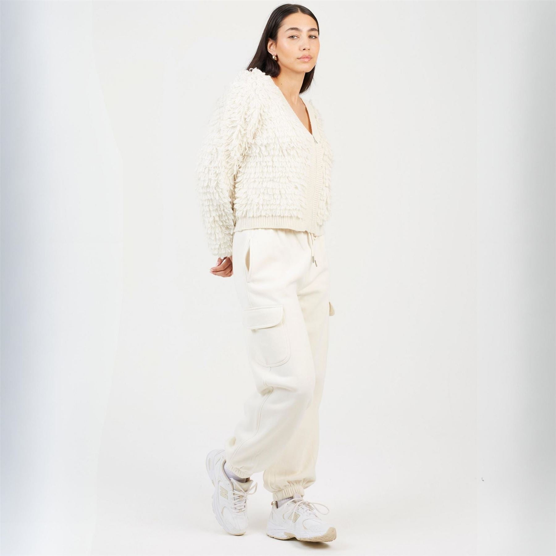 Brave Soul Womens Cream Jersey Cargo Trousers