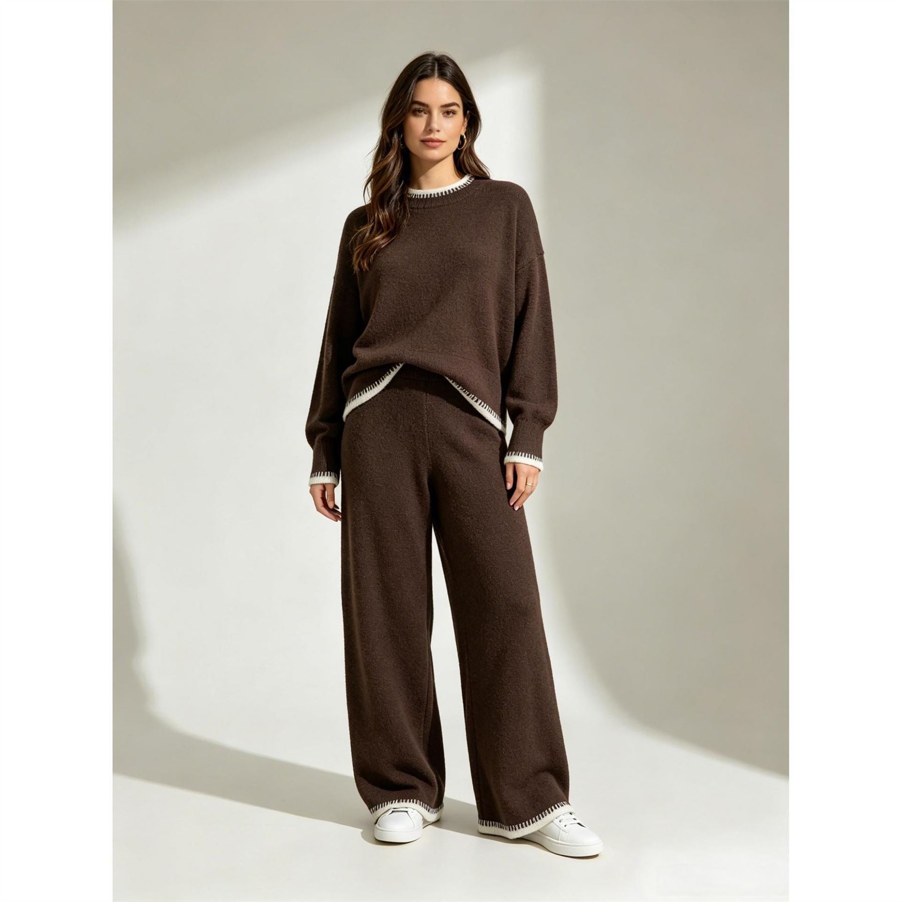 Miso Womens Long Sleeve Contrast Hem Set Knitwear