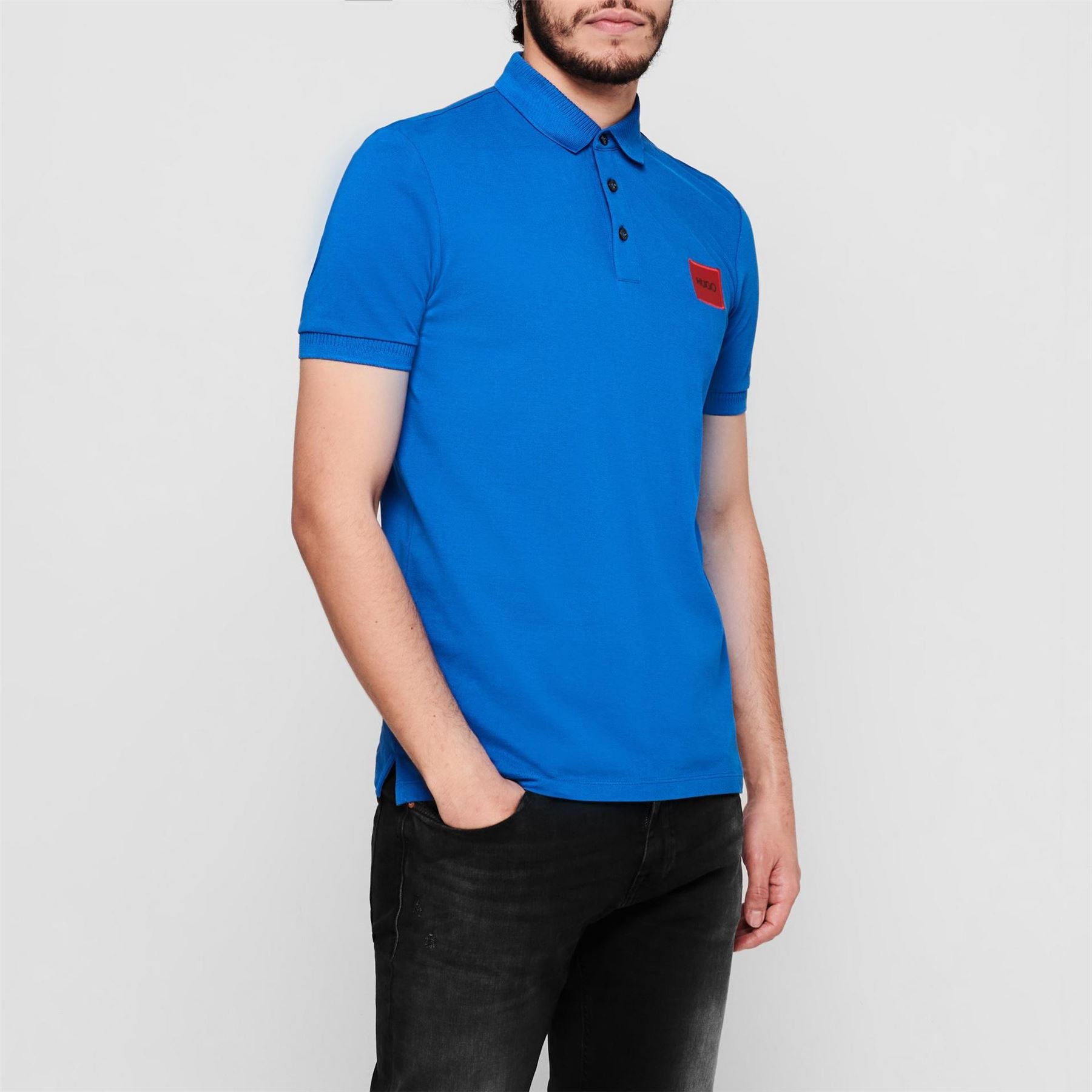 Hugo HUGO Deruso Short Sleeve Polo Shirt with Logo Detail and Ribbed Collar   Premium Cotton