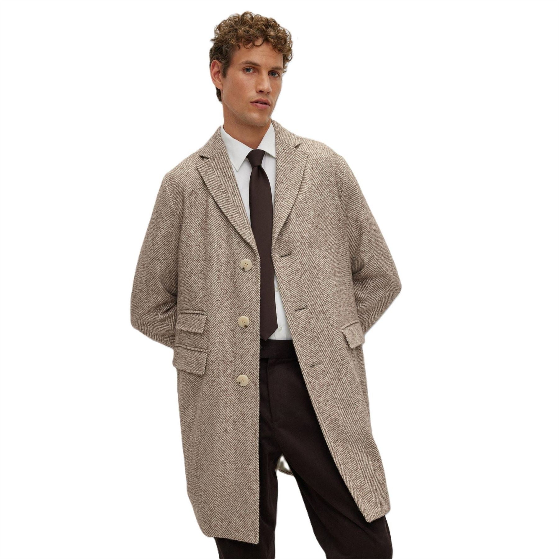 Boss Herringbone Patterned Over Coat