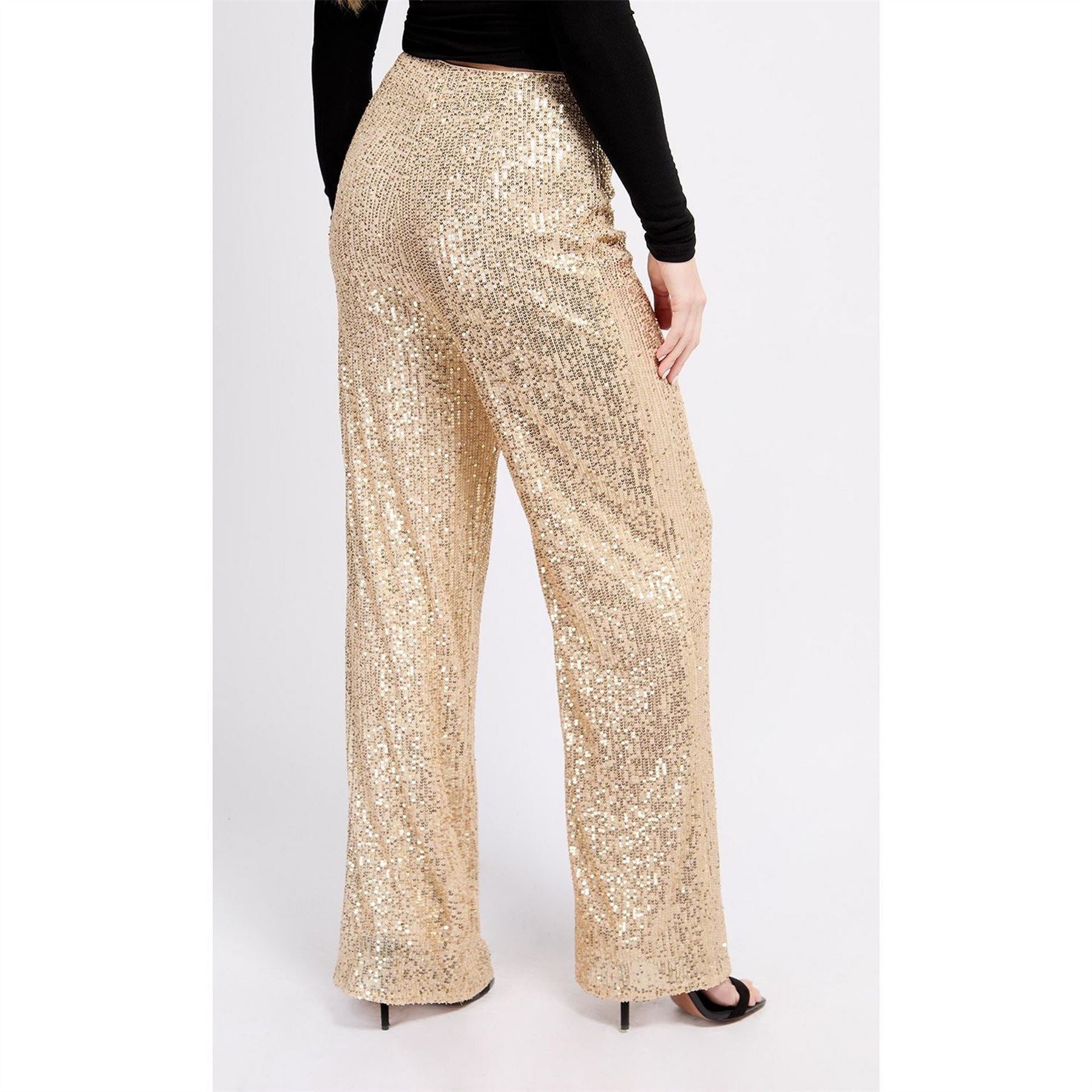 Little Mistress Metallic Sequin Wide Leg Trousers