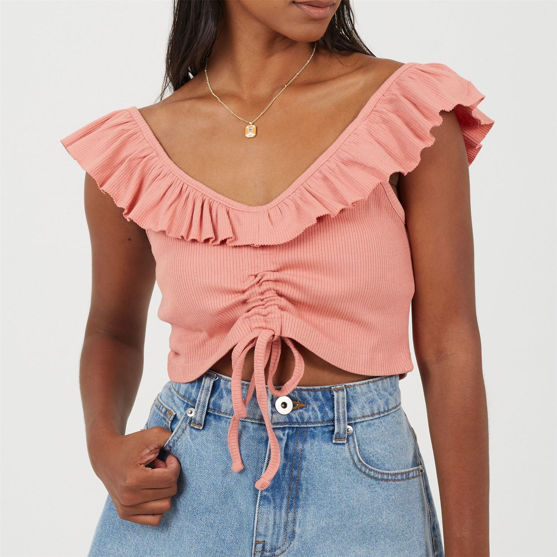 Brave Soul Womens Frill Vest With Gathered Front