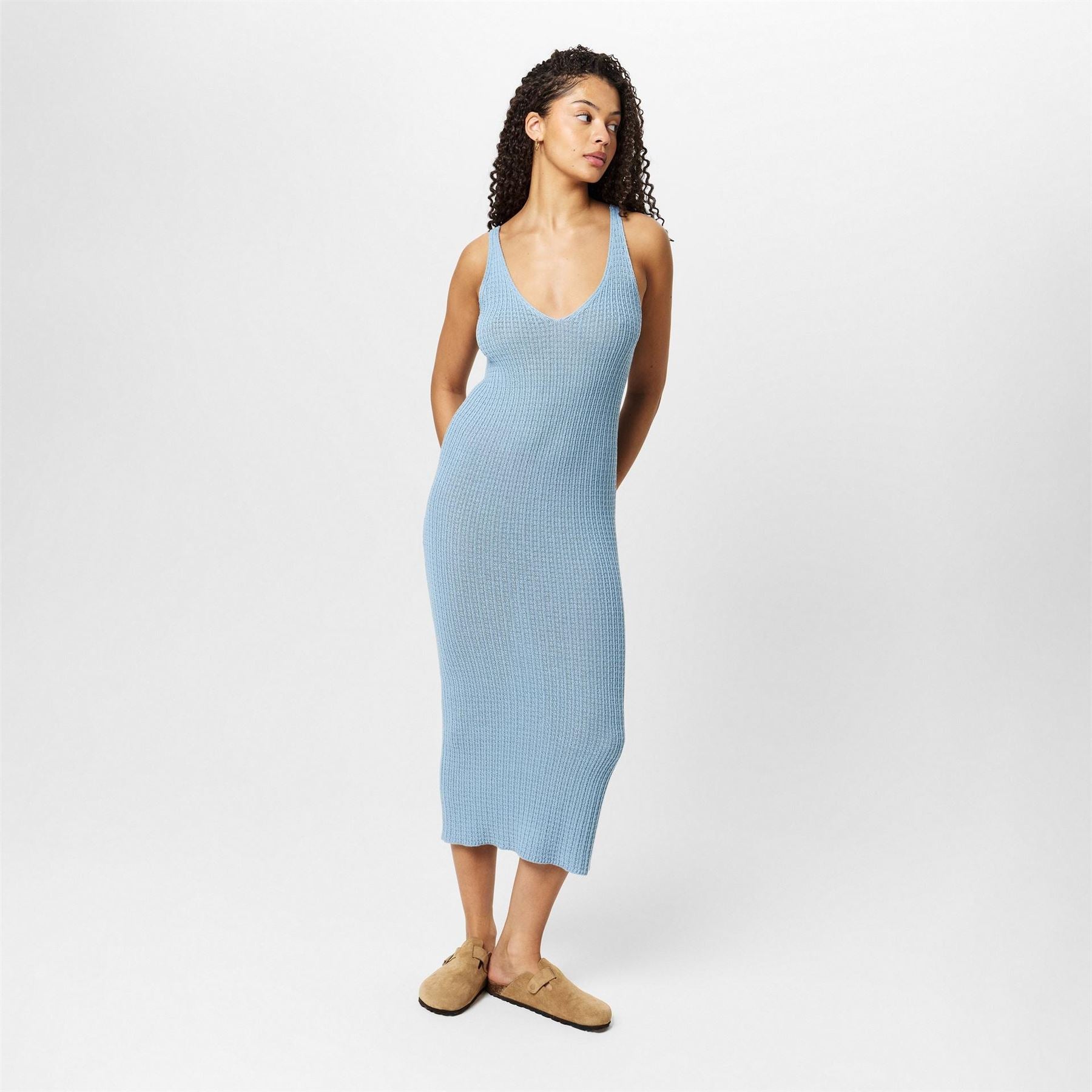 Jack Wills Stitch V Neck Midi Knitted Jumper Dress